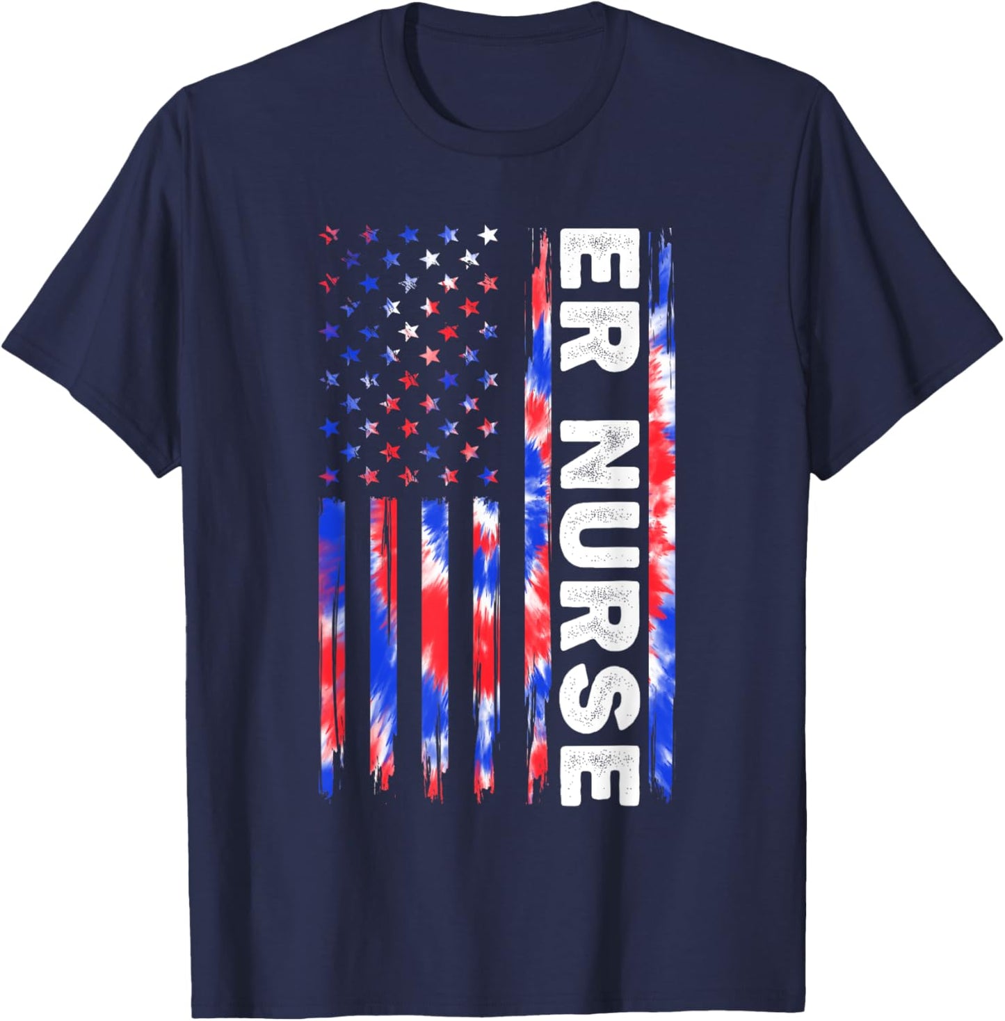 ER Nurse Tie Dye American Flag Fourth 4th Of July Patriotic T-Shirt - T-Shirt | Navy