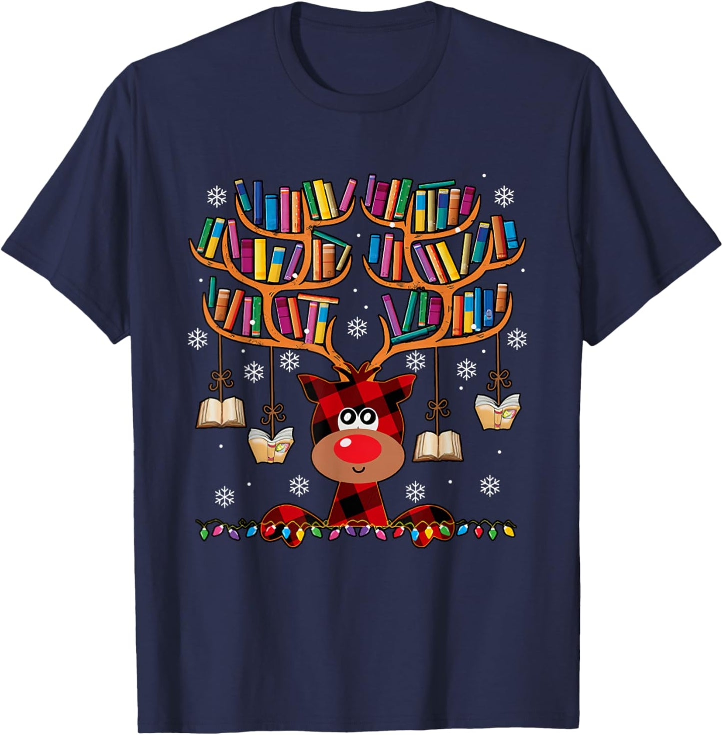 Christmas Librarian Reindeer Matching Family Book Lover Xmas T-Shirt - T-Shirt | Navy