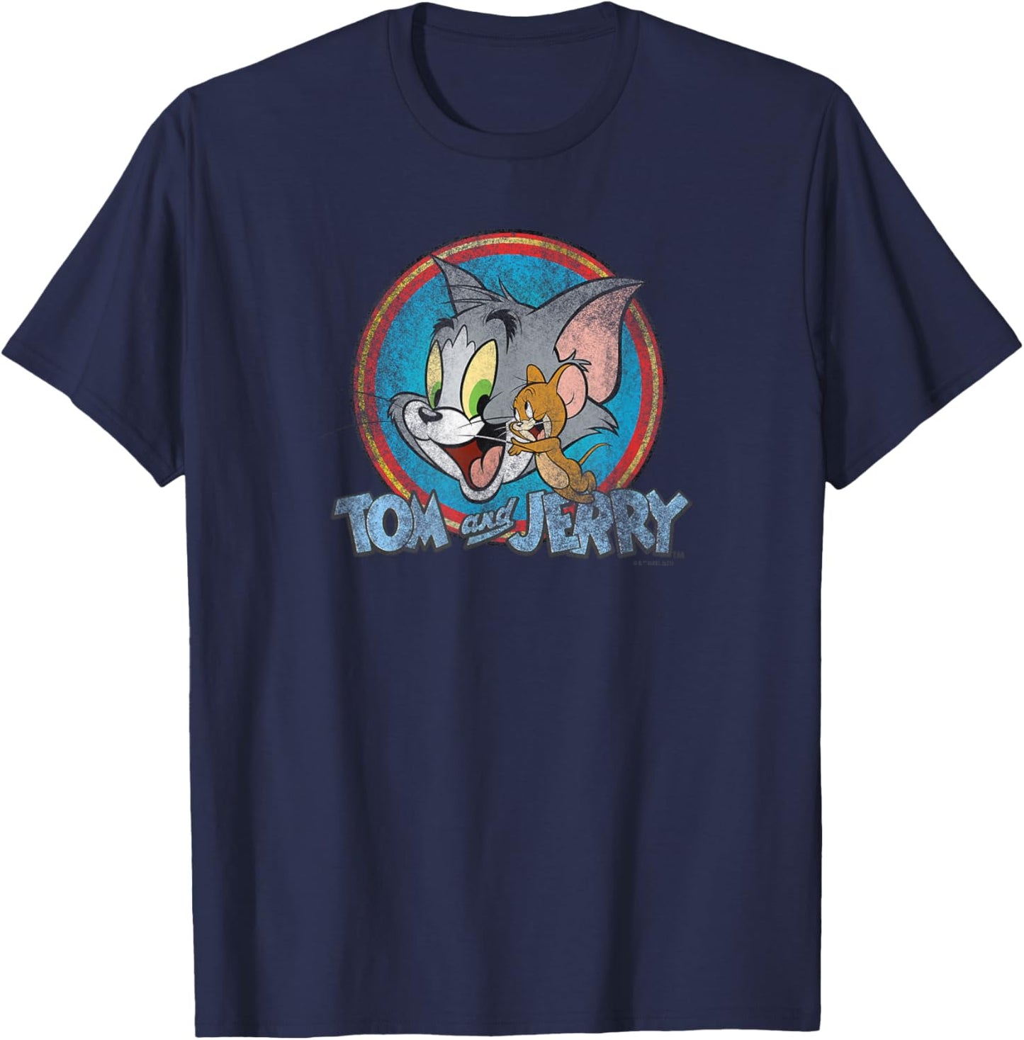 Tom and Jerry Yellow Red Blue Circle Logo T-Shirt - T-Shirt | Navy