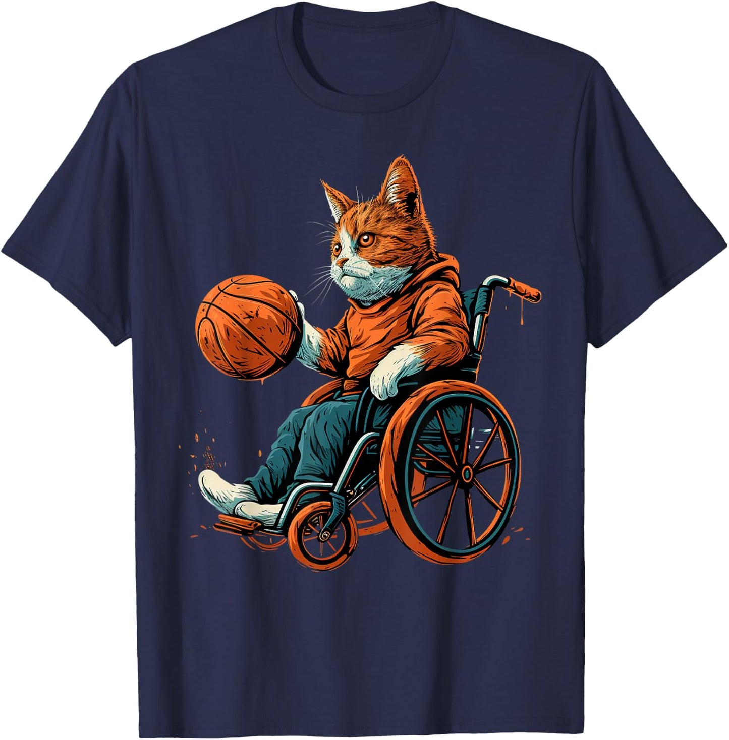Wheelchair basketball player Cat on Wheelchair Basketball T-Shirt - T-Shirt | Navy