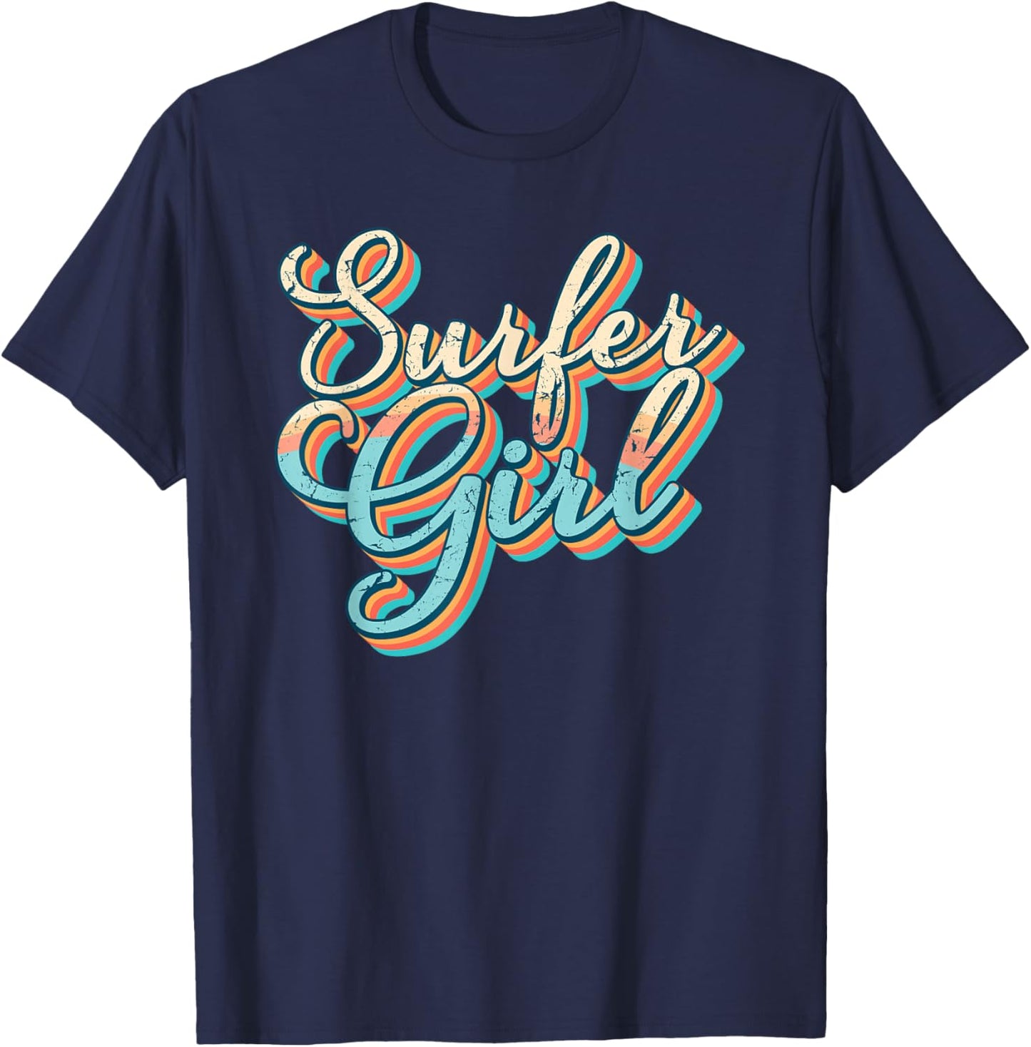 Surfer Girl Women Girls Beach Summer Cool Surfing Retro Surf T-Shirt - T-Shirt | Navy