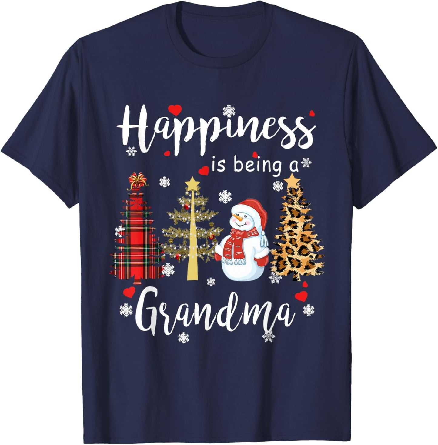Happiness is being a Grandma Christmas Plaid Tree Snowman T-Shirt - T-Shirt | Navy