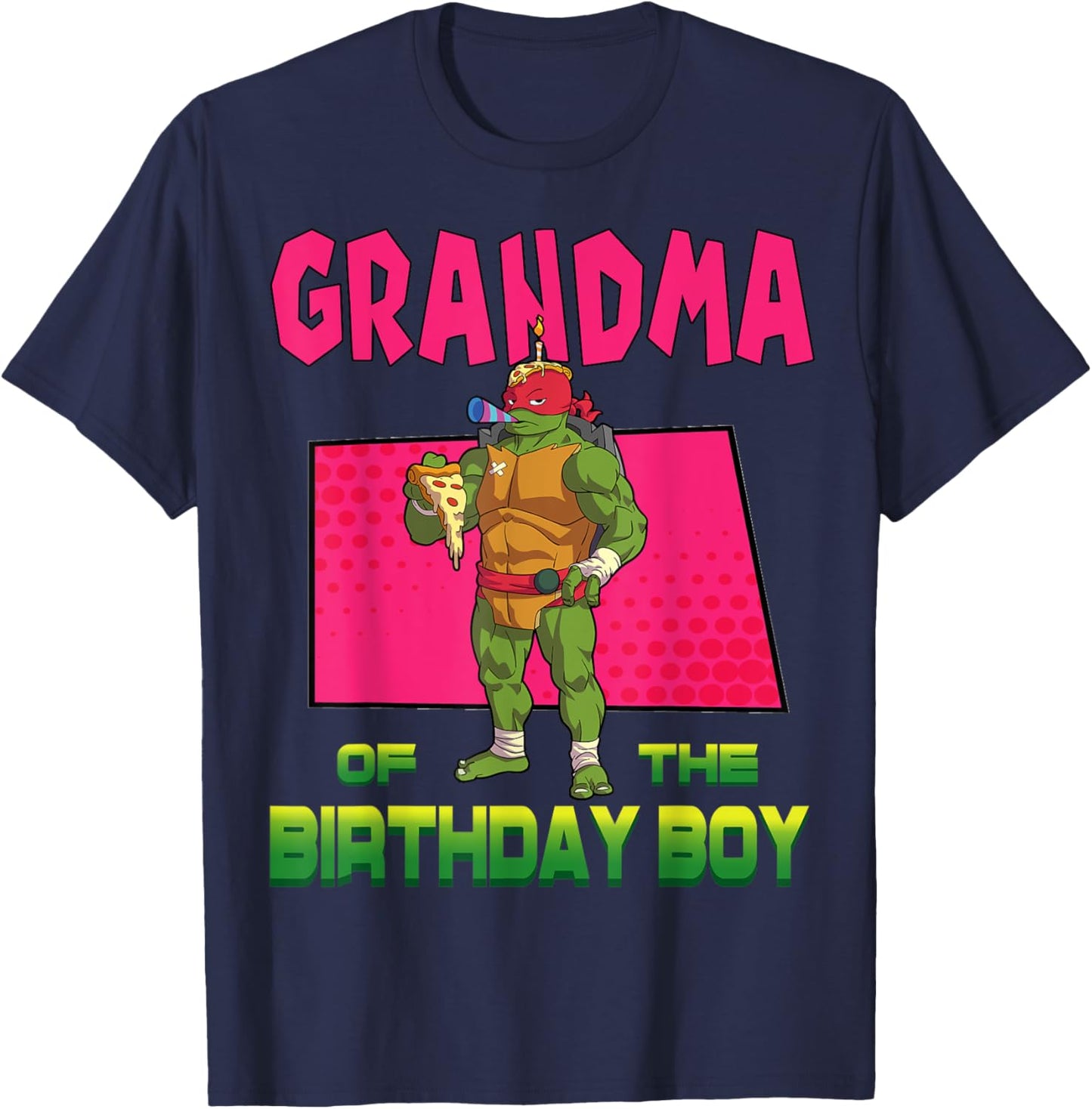 Mademark x Teenage Mutant Ninja Turtles - Raphael Grandma of the Birthday Boy Pizza Theme Party T-Shirt - T-Shirt | Navy