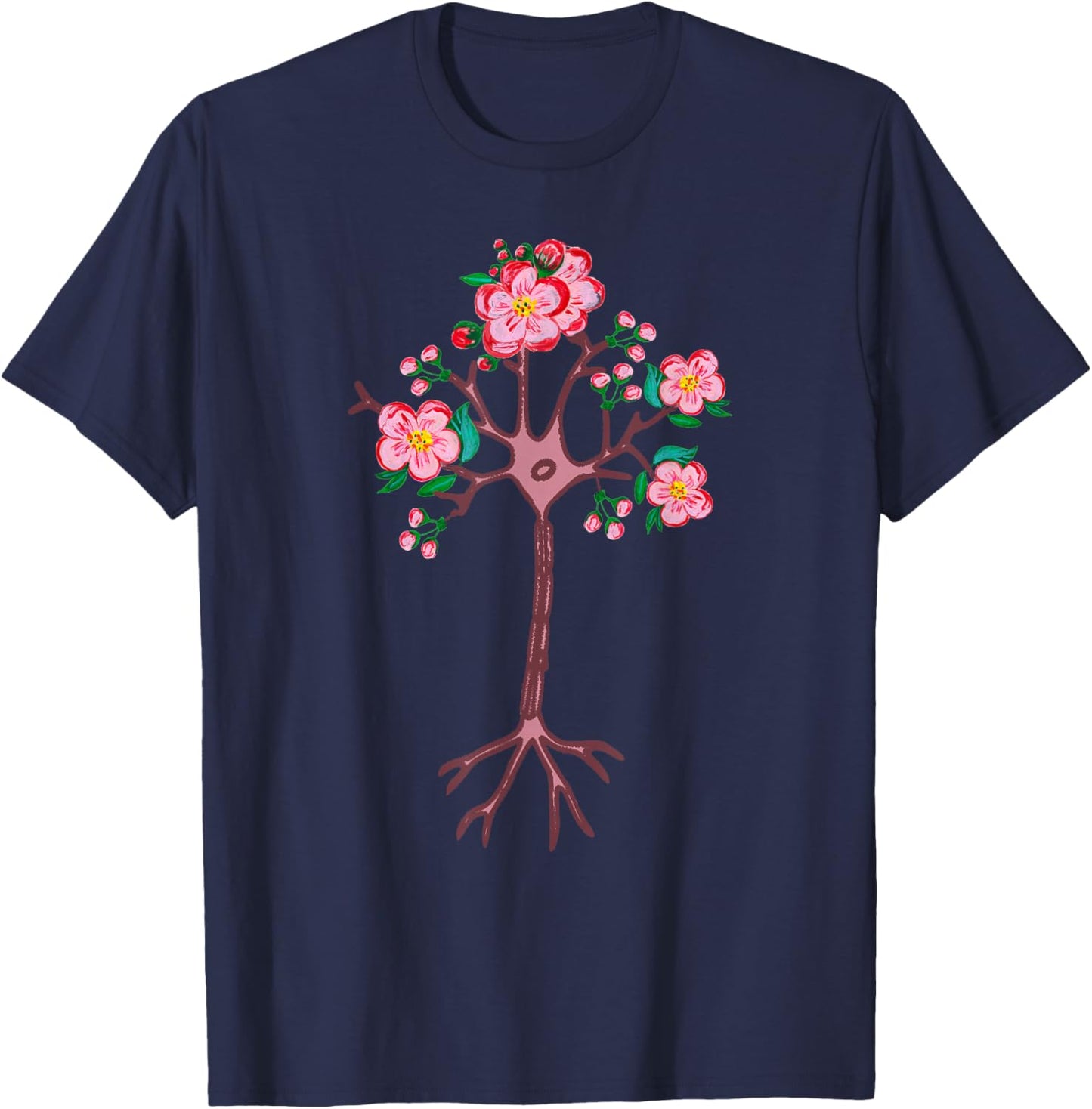 Neuron Brain Nerve Cell Floral Flower Tree Art Neuroscience T-Shirt - T-Shirt | Navy