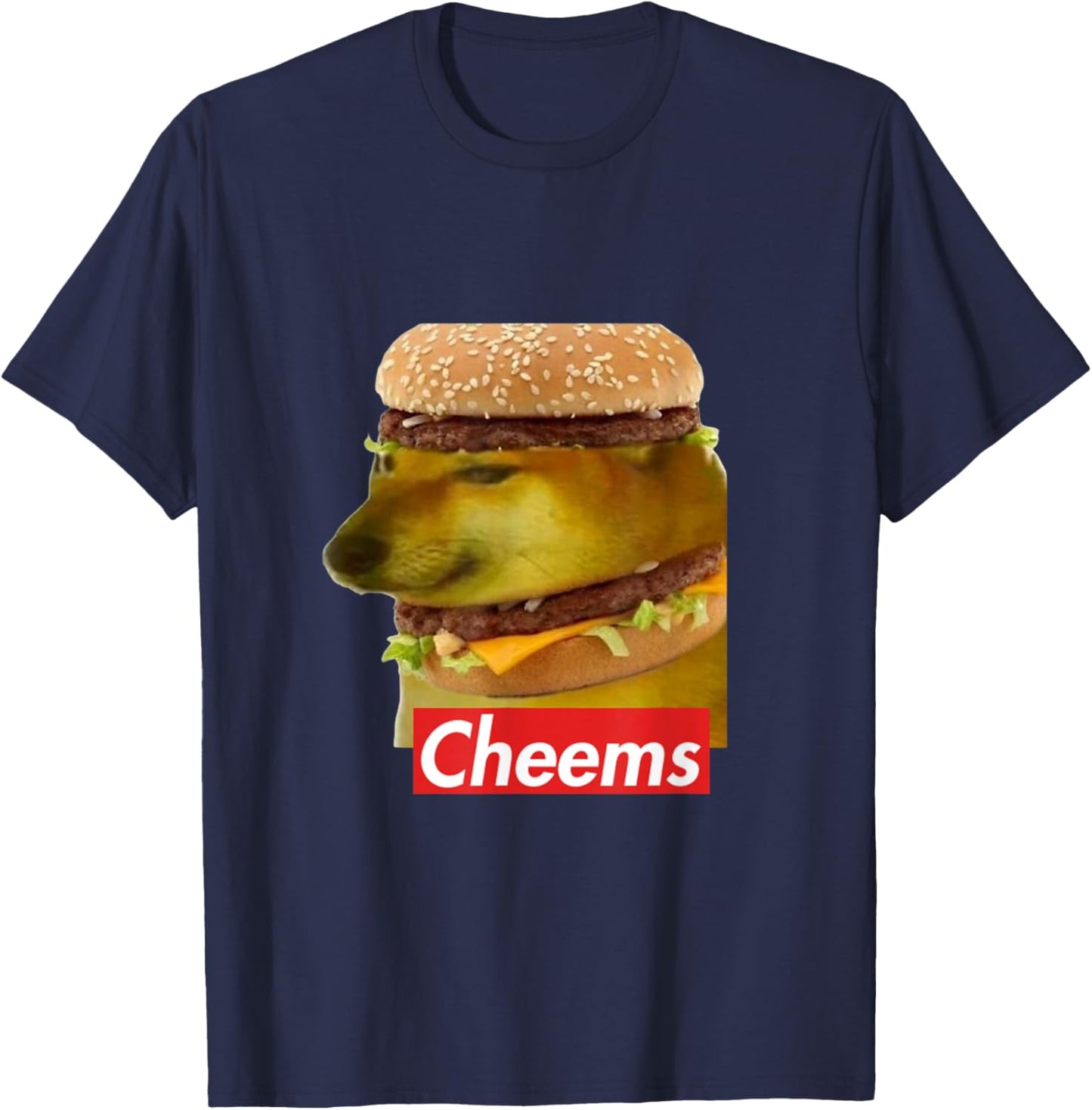 Cheems Cheemsburbger Ironic Doge Meme T-Shirt - T-Shirt | Navy