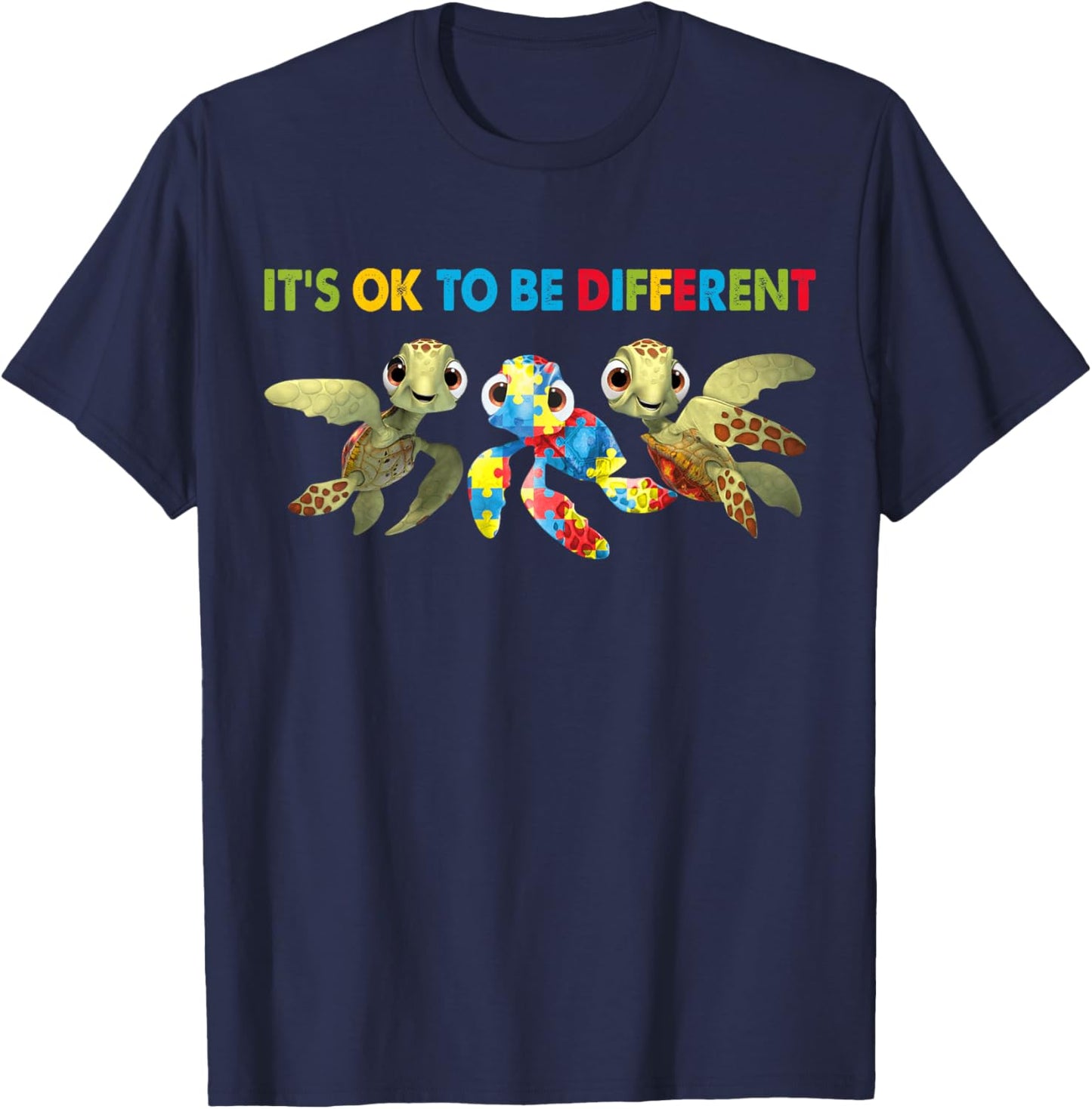 It's Ok To Be Different Turtle Autism Awareness Puzzle Gift T-Shirt - T-Shirt | Navy