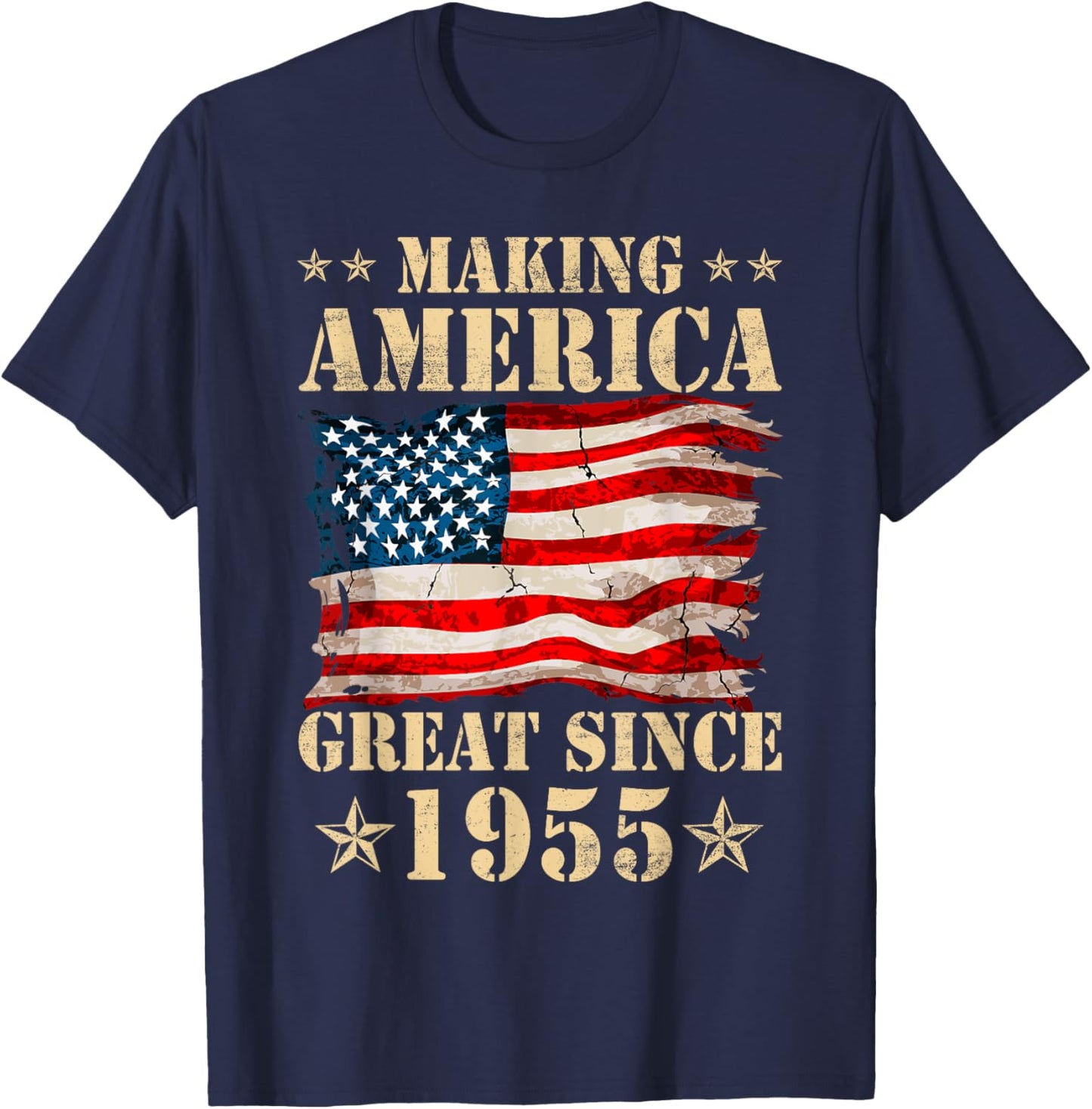 Vintage Making America Flag Great Since 1955 Birthday Party T-Shirt - T-Shirt | Navy