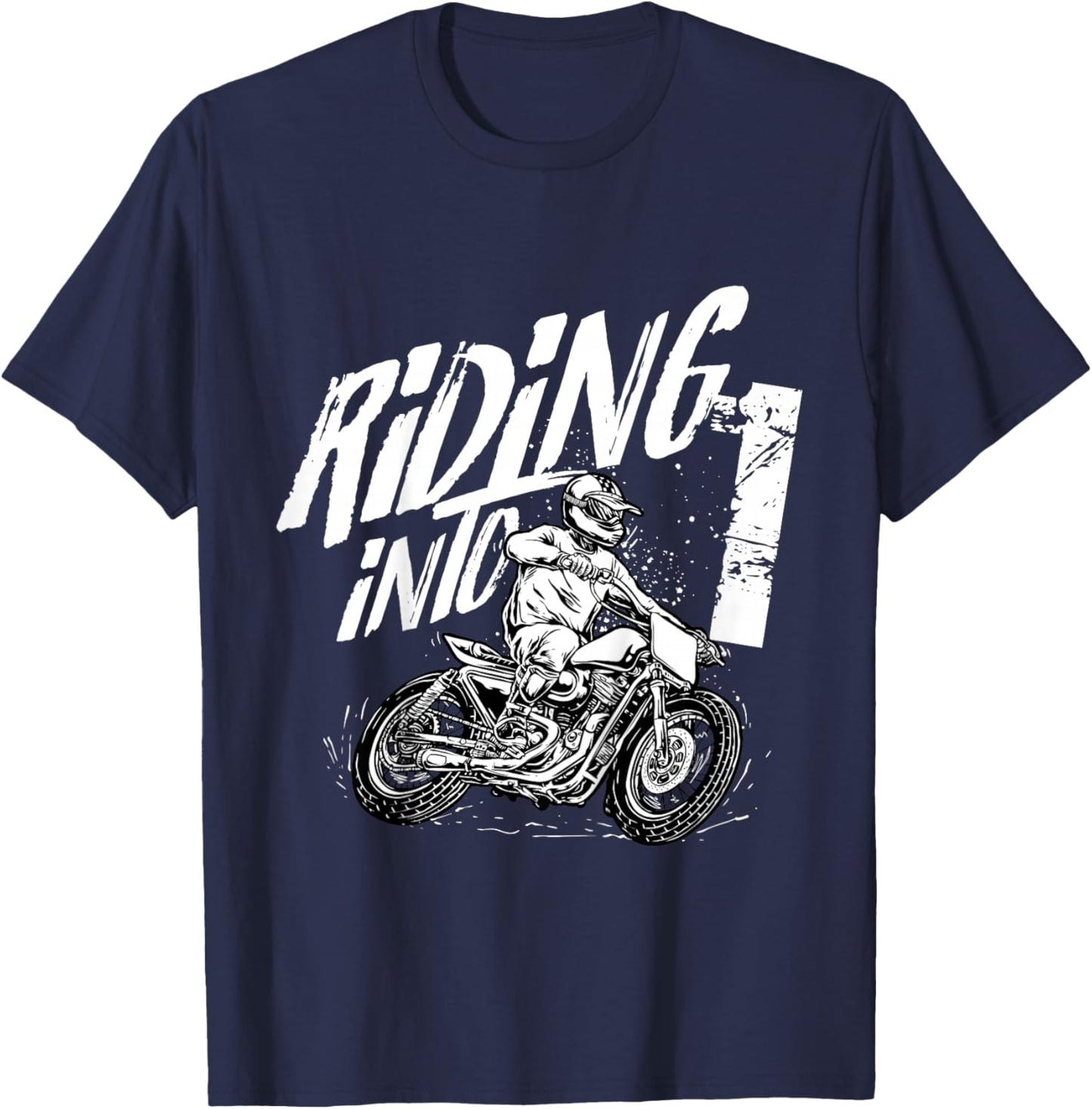 Riding Into 1 Year Old Dirt Bike - 1st Birthday Boy T-Shirt - T-Shirt | Navy