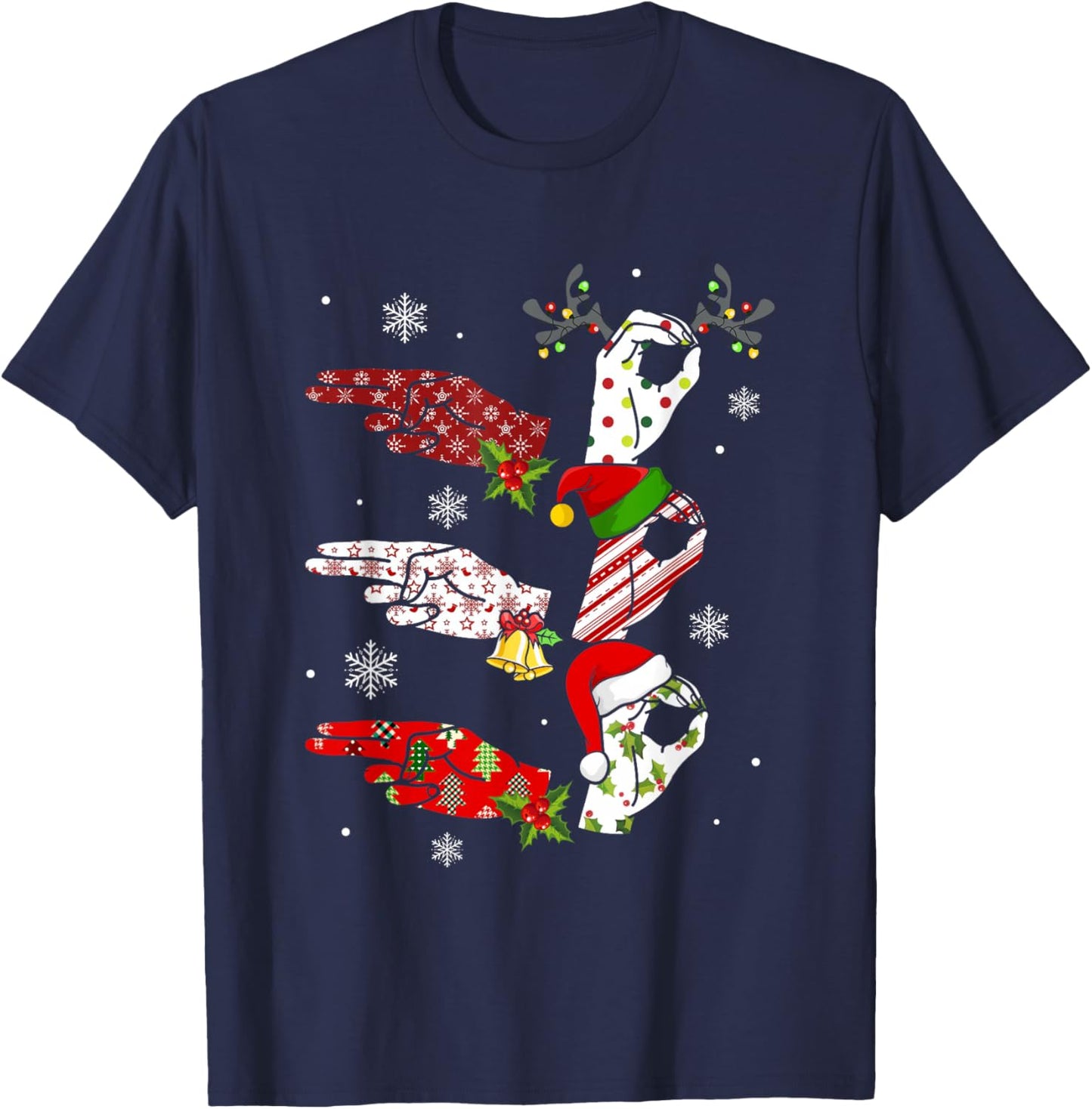 Ho Ho ASL Sign Language Deaf Pride Family Pajamas Christmas T-Shirt - T-Shirt | Navy