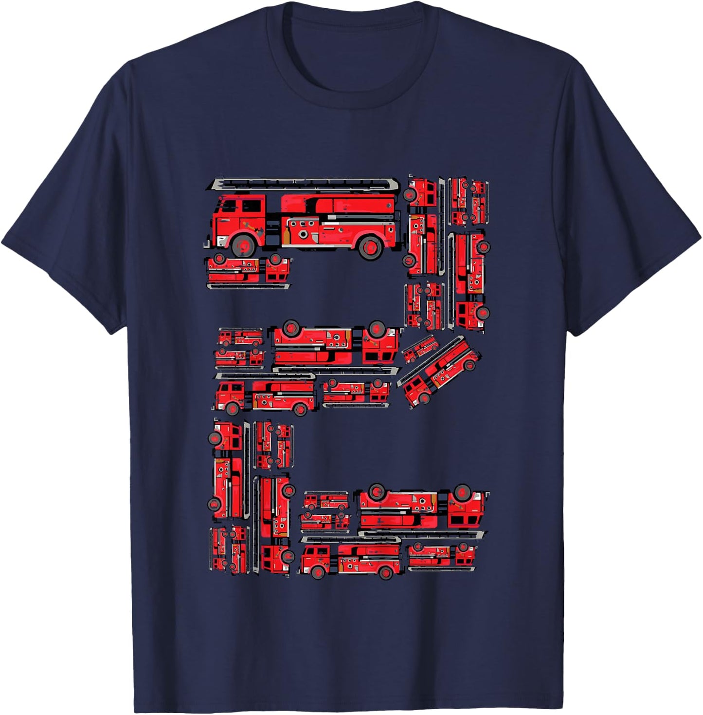 Kids 2nd Birthday Firetrucks 2 Years Old Bday Toddler Boys Kids T-Shirt - T-Shirt | Navy