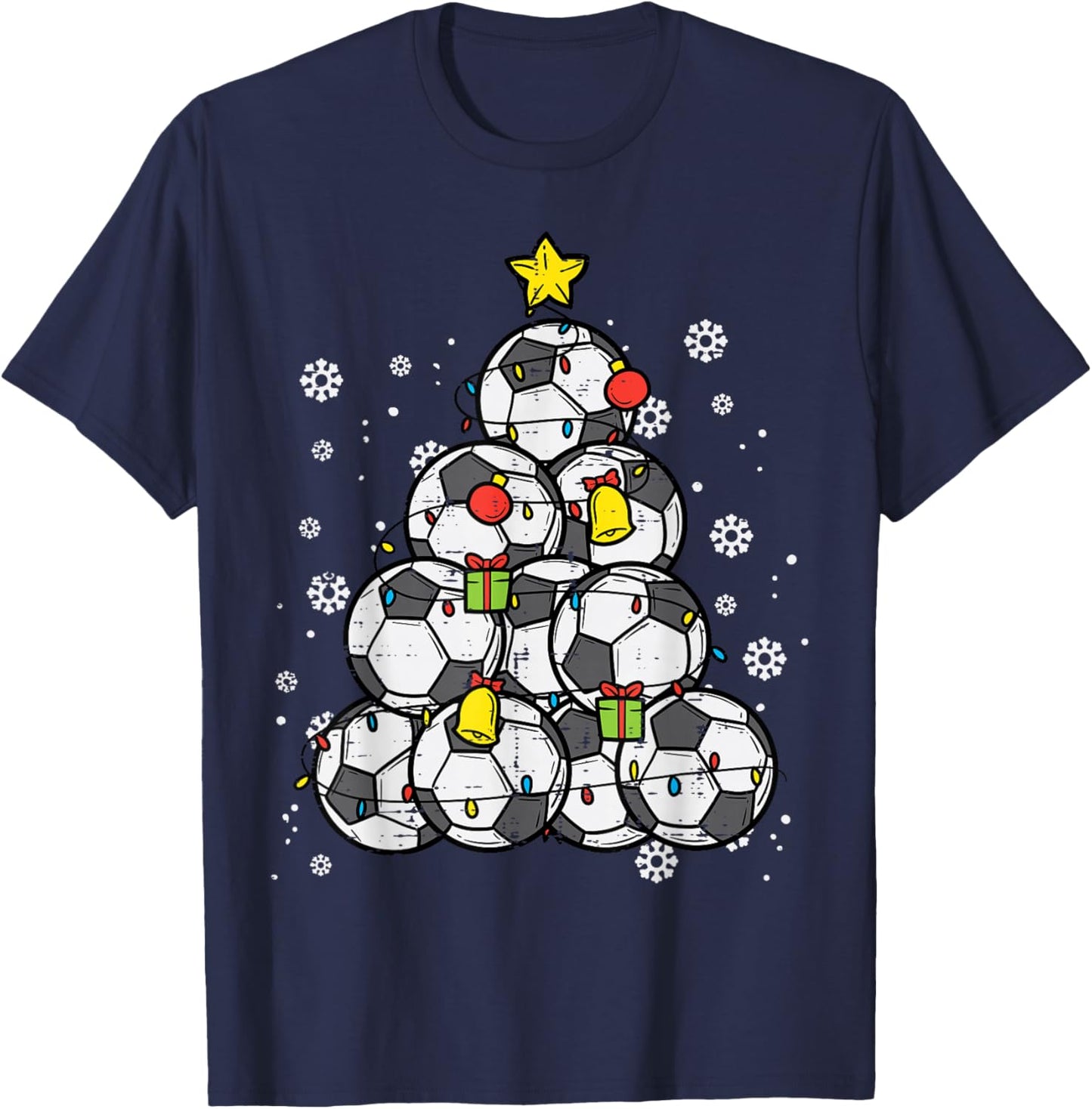 Soccer Christmas Tree Xmas Pajamas PJs Player Boys Girls T-Shirt - T-Shirt | Navy