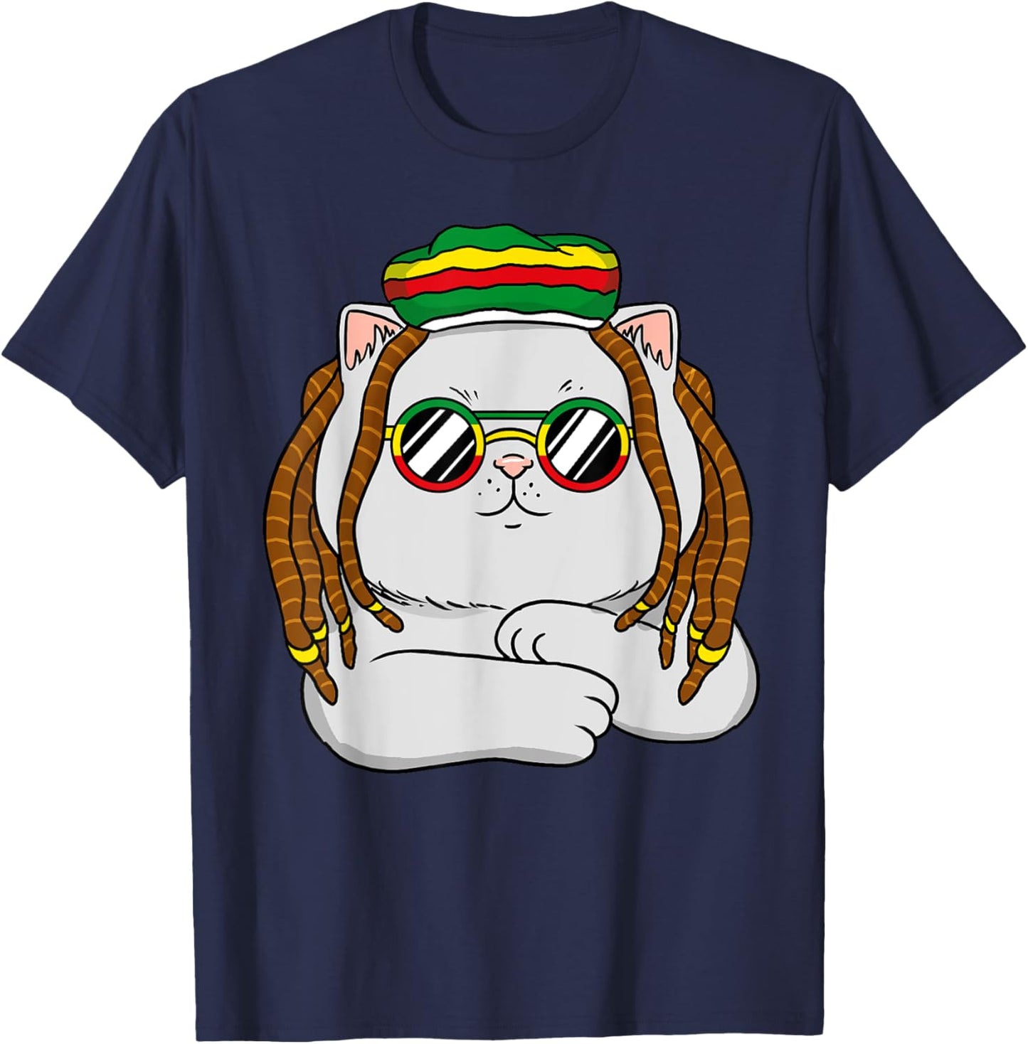 Rasta Cat Funny Kitten, Reggae Rastafarian Jamaican Pride T-Shirt - T-Shirt | Navy
