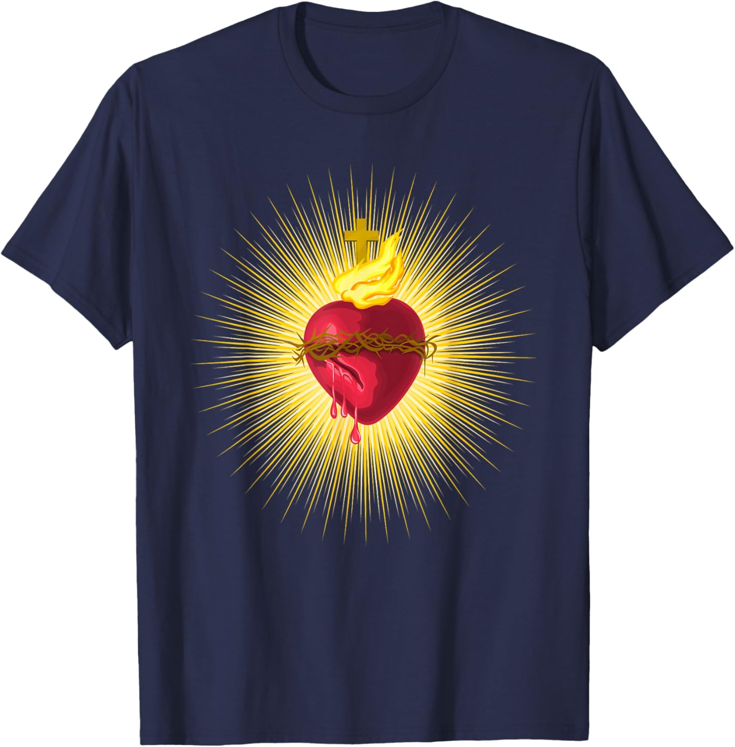 Sacred Heart of Jesus Catholic Art Traditional Latin Mass T-Shirt - T-Shirt | Navy