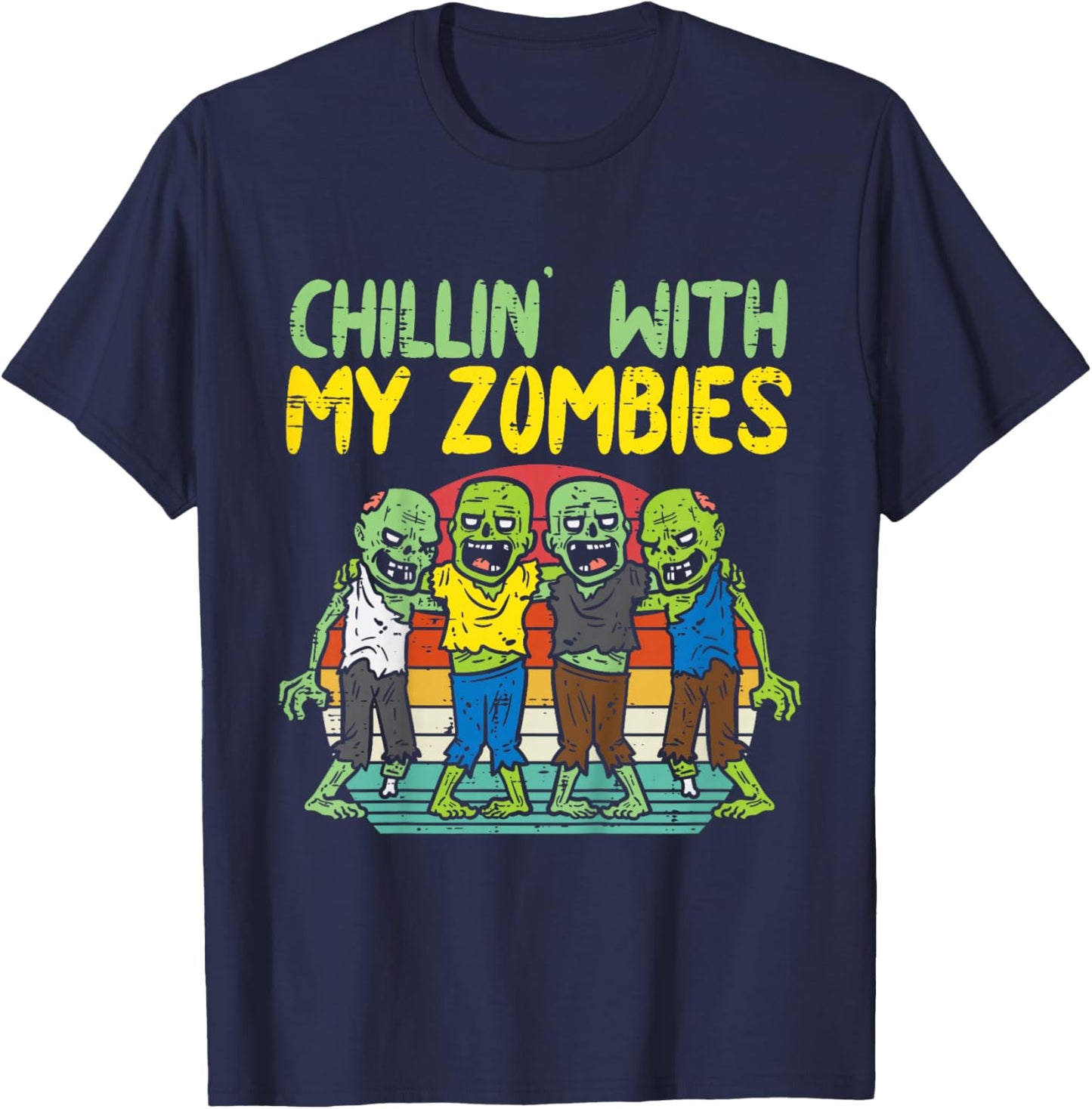 Kids Chillin With My Zombies Group Toddler Boys Halloween Kids T-Shirt - T-Shirt | Navy
