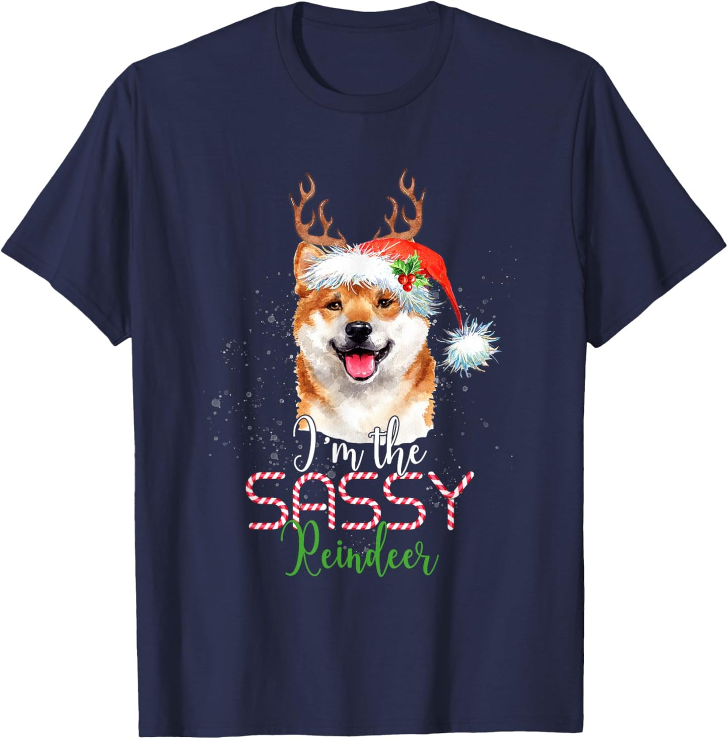 Shiba Inu Christmas I'm The Sassy Reindeer Dog Lover T-Shirt - T-Shirt | Navy