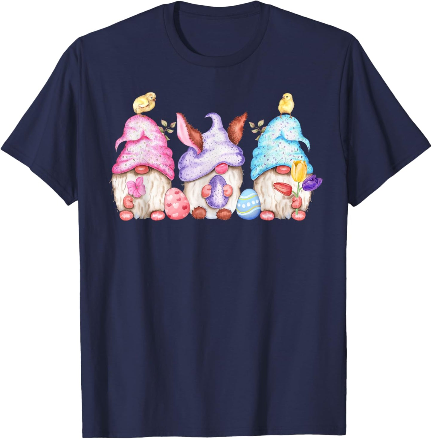 Cute Easter Gnomes Easter Eggs Baby Chicks Easter T-Shirt - T-Shirt | Navy