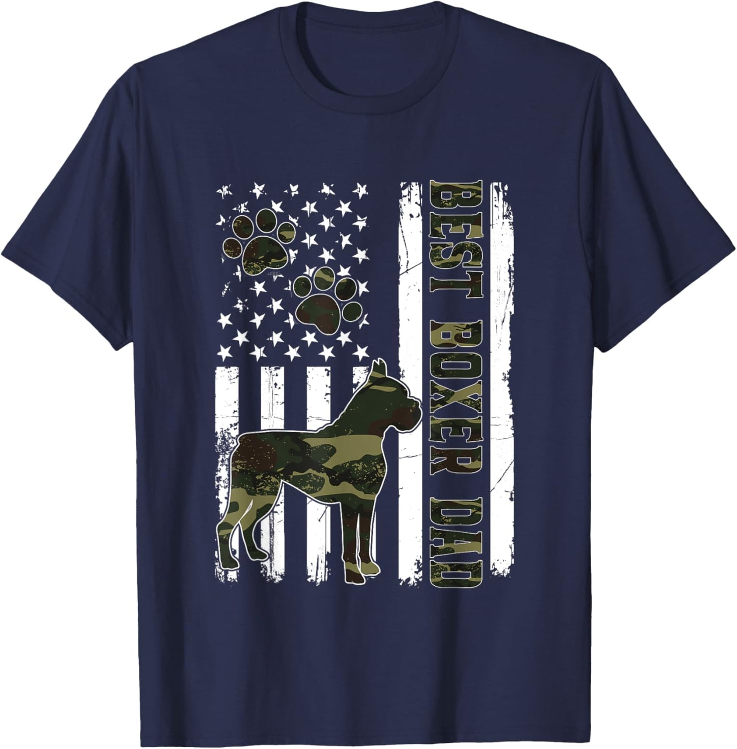 American Flag Best Boxer Dad Ever Dog Dad T-Shirt - T-Shirt | Navy