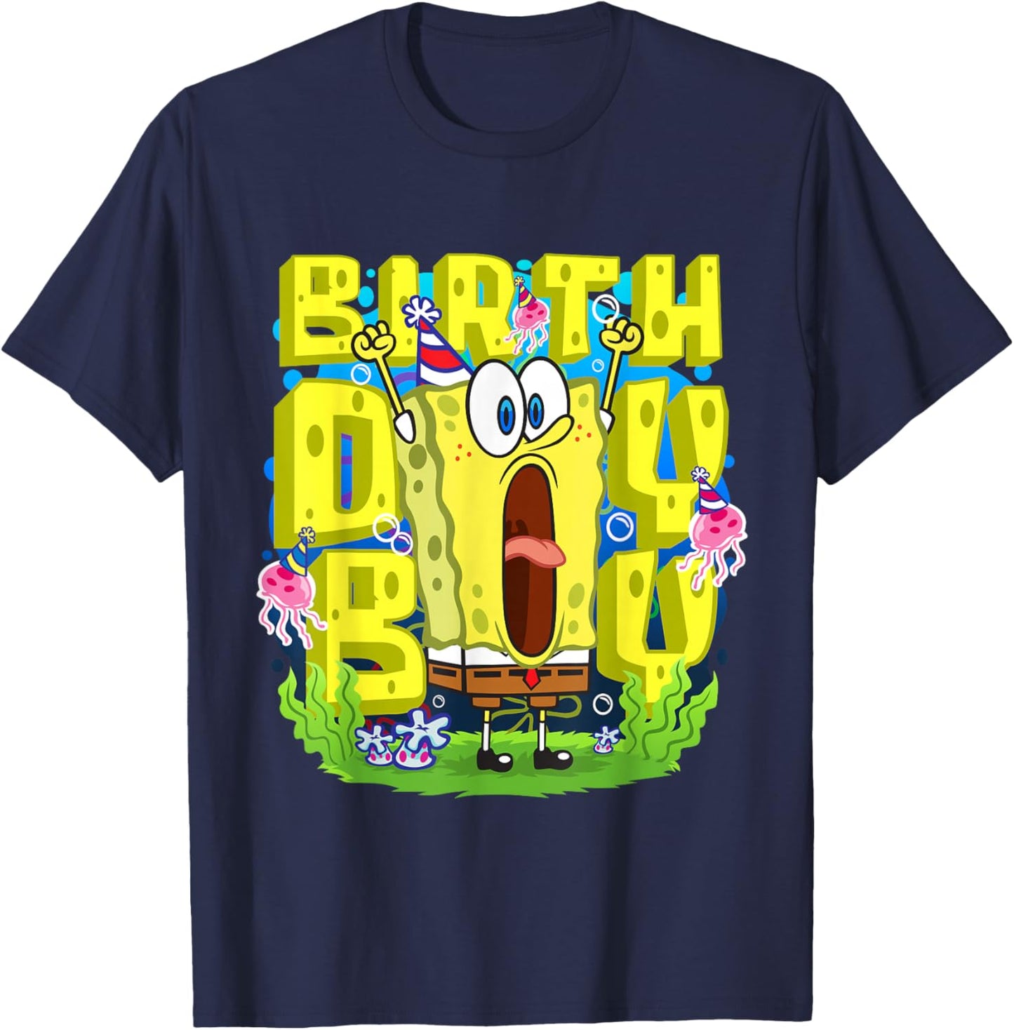 Spongebob Squarepants Birthday Boy Funny Boys Birthday Gift T-Shirt - T-Shirt | Navy