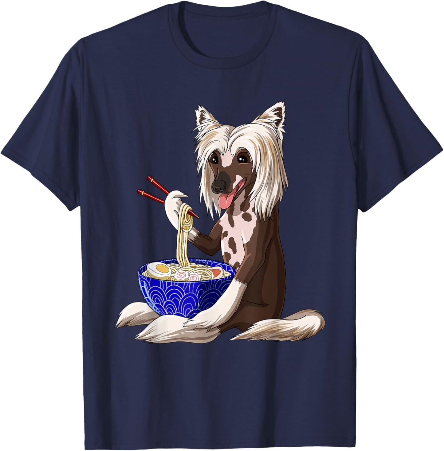 Funny Japanese Kawaii Dog Ramen Noodles Chinese Crested T-Shirt - T-Shirt | Navy
