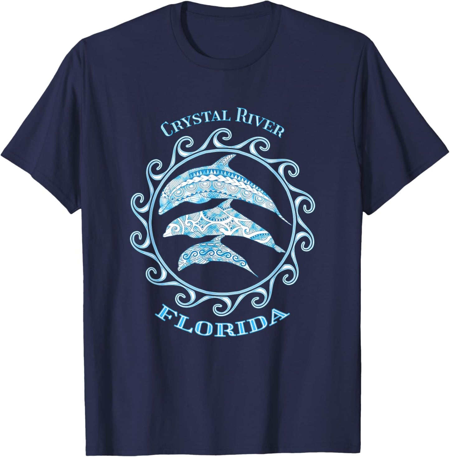Crystal River Florida Tribal Dolphins Ocean Animals T-Shirt - T-Shirt | Navy