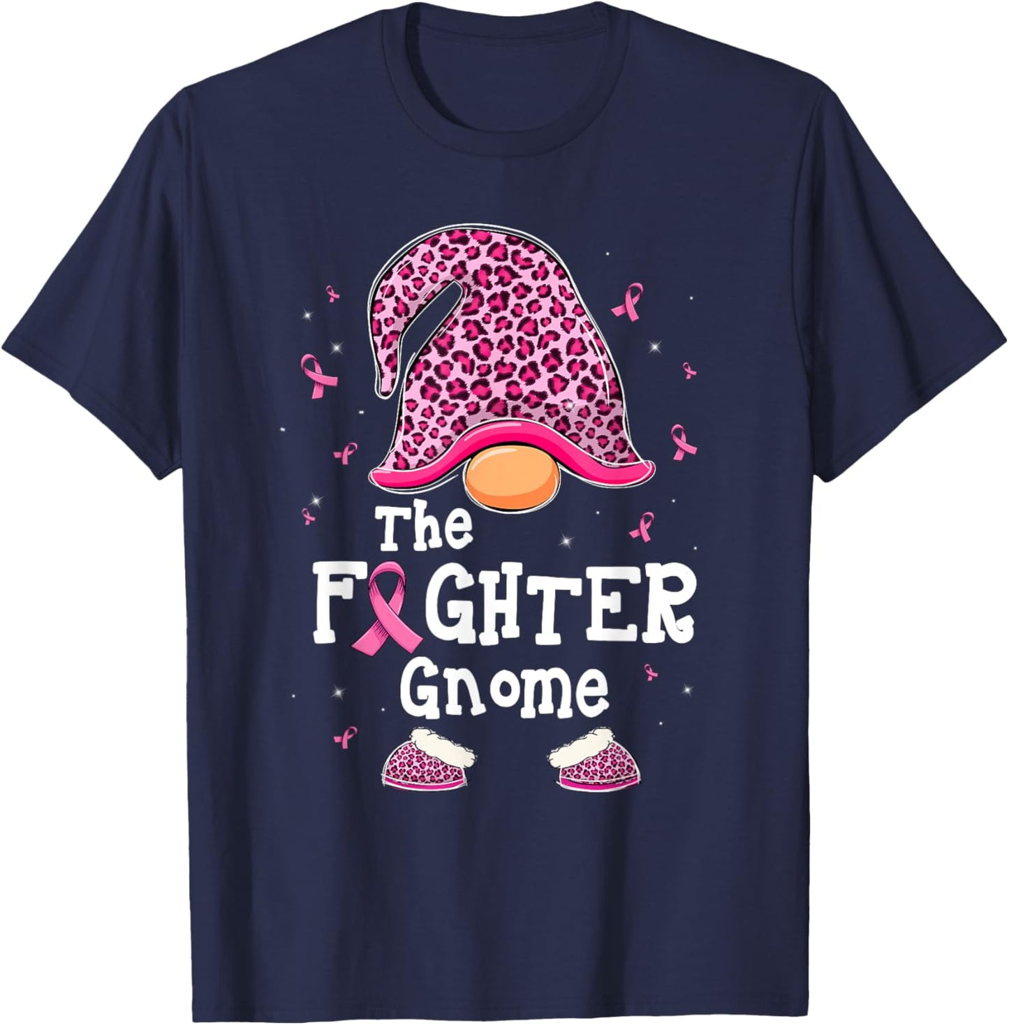 The Fighter Gnome Pink Warrior Breast Cancer Awareness Month T-Shirt - T-Shirt | Navy