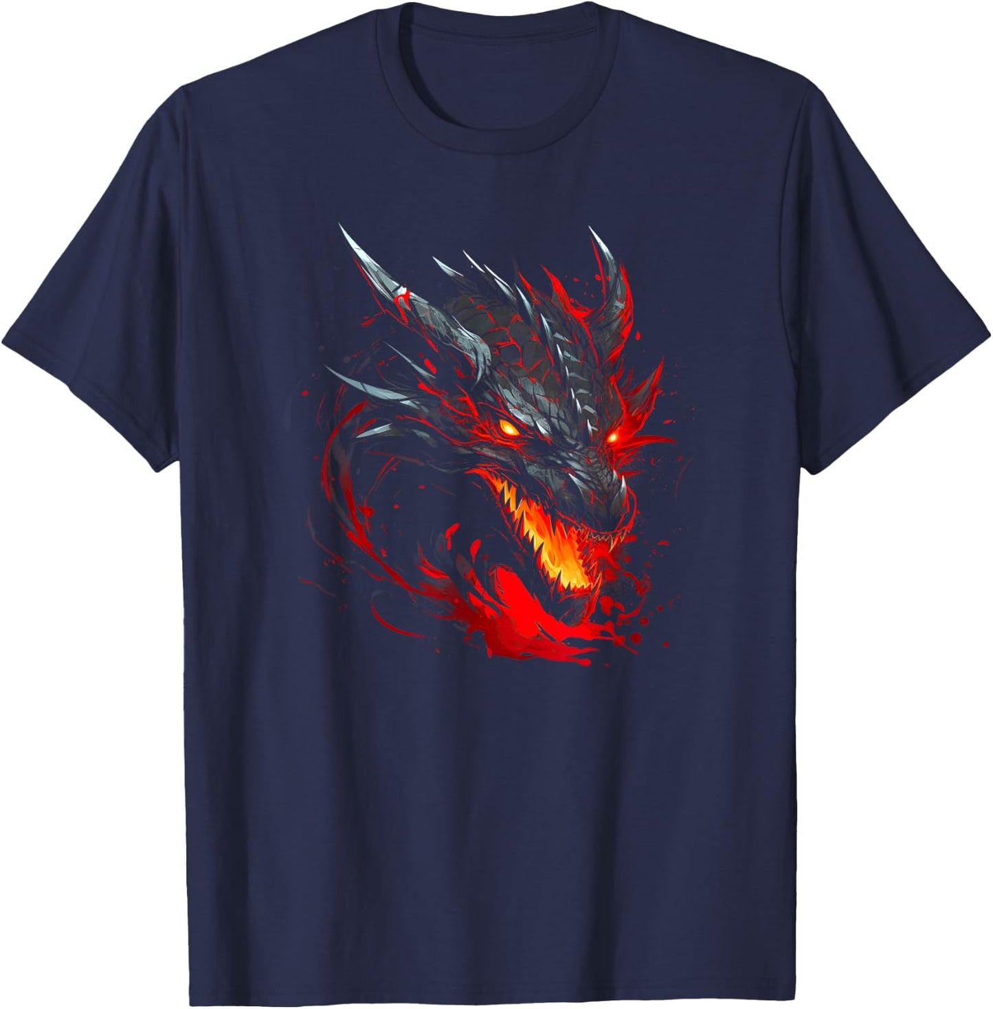 Red Chinese Firedrake Dragon - Dragon Print Art T-Shirt - T-Shirt | Navy