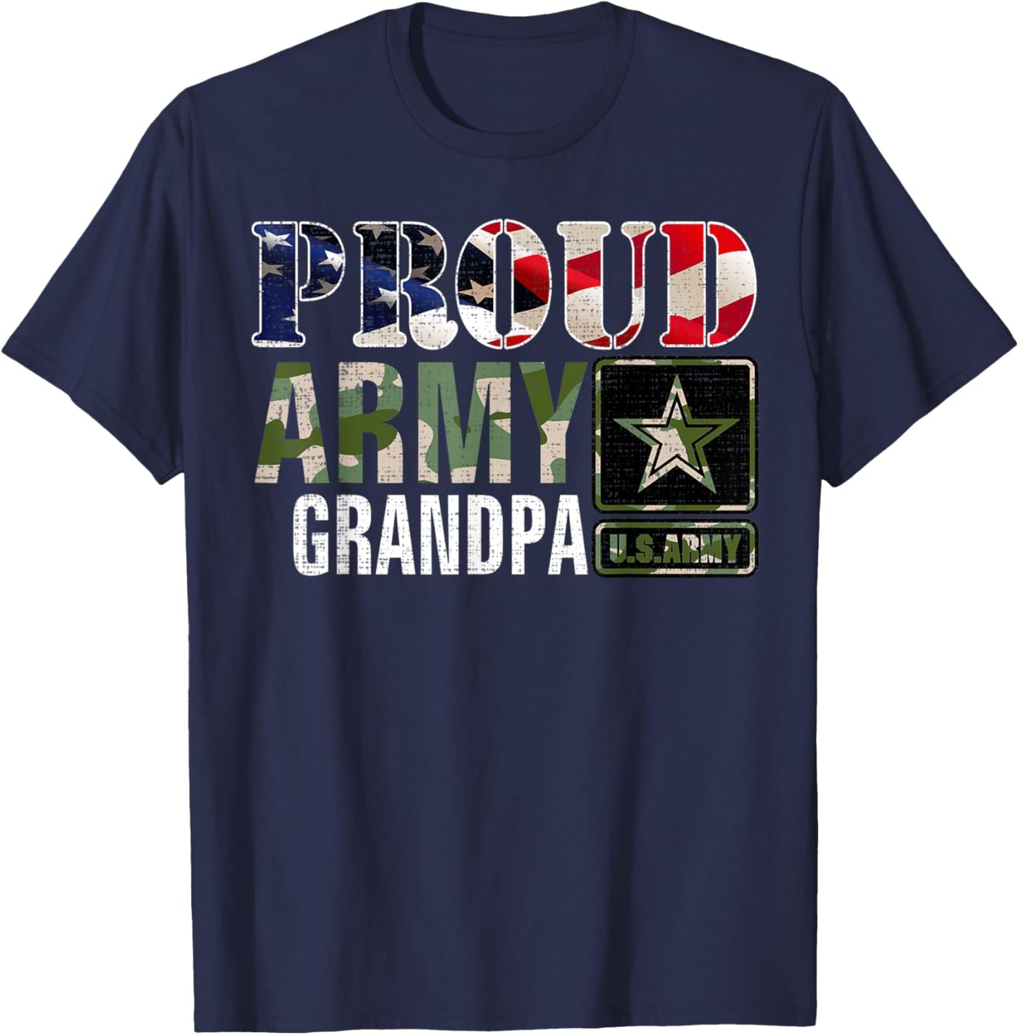 Vintage Proud Army Grandpa Camo With American Flag Gift Kids Men T-Shirt - T-Shirt | Navy