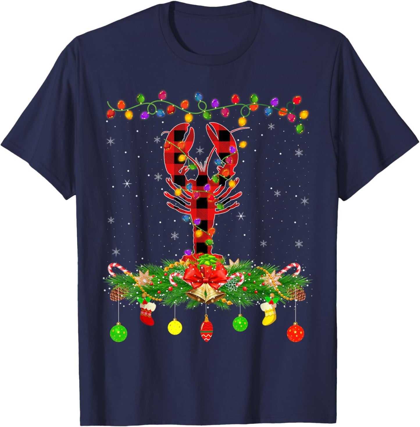 Funny Matching Buffalo Plaid Crawfish Christmas Pajama T-Shirt - T-Shirt | Navy