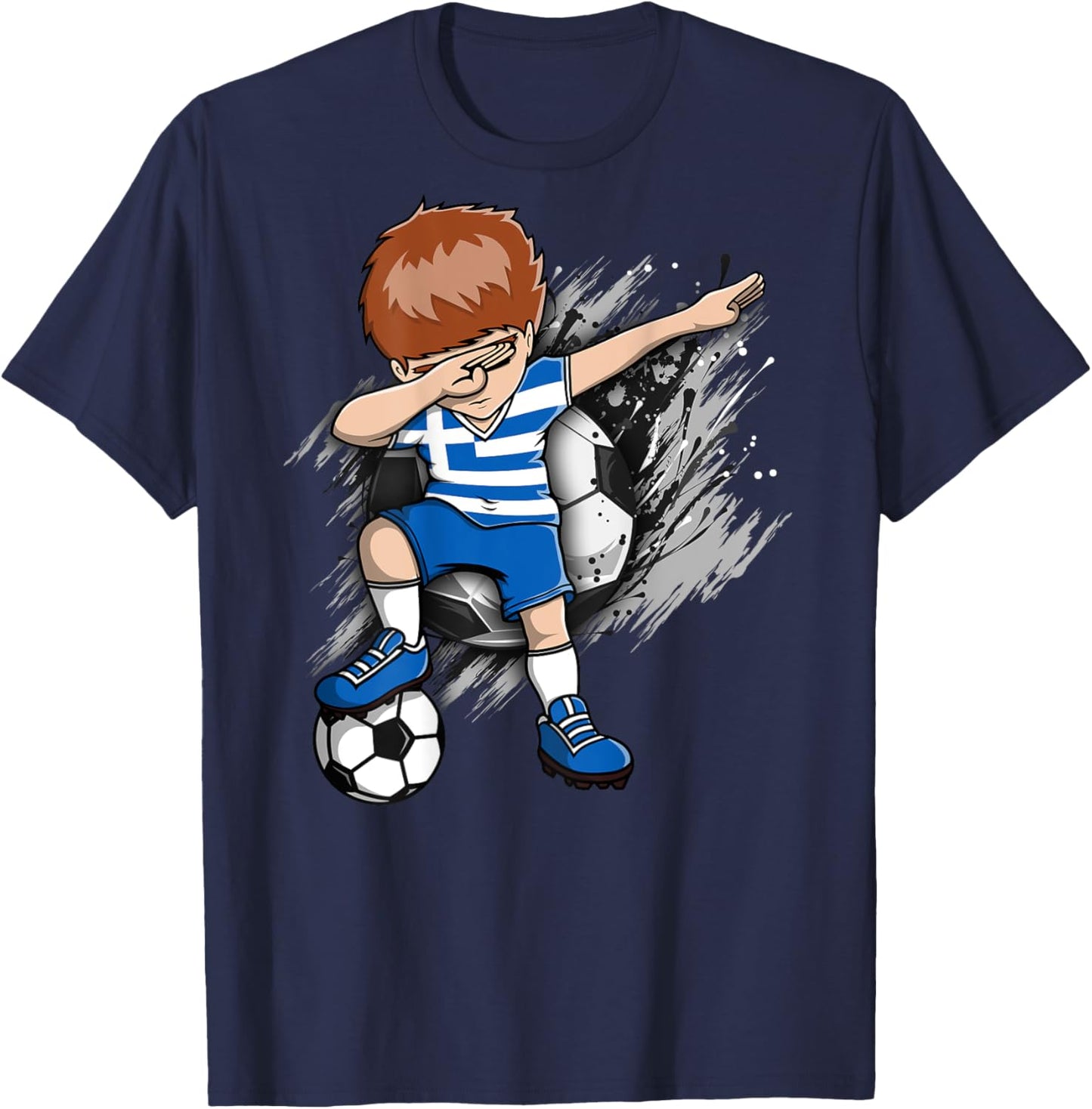 Dabbing Soccer Boy - Greece Jersey Greek Football Lovers Art T-Shirt - T-Shirt | Navy