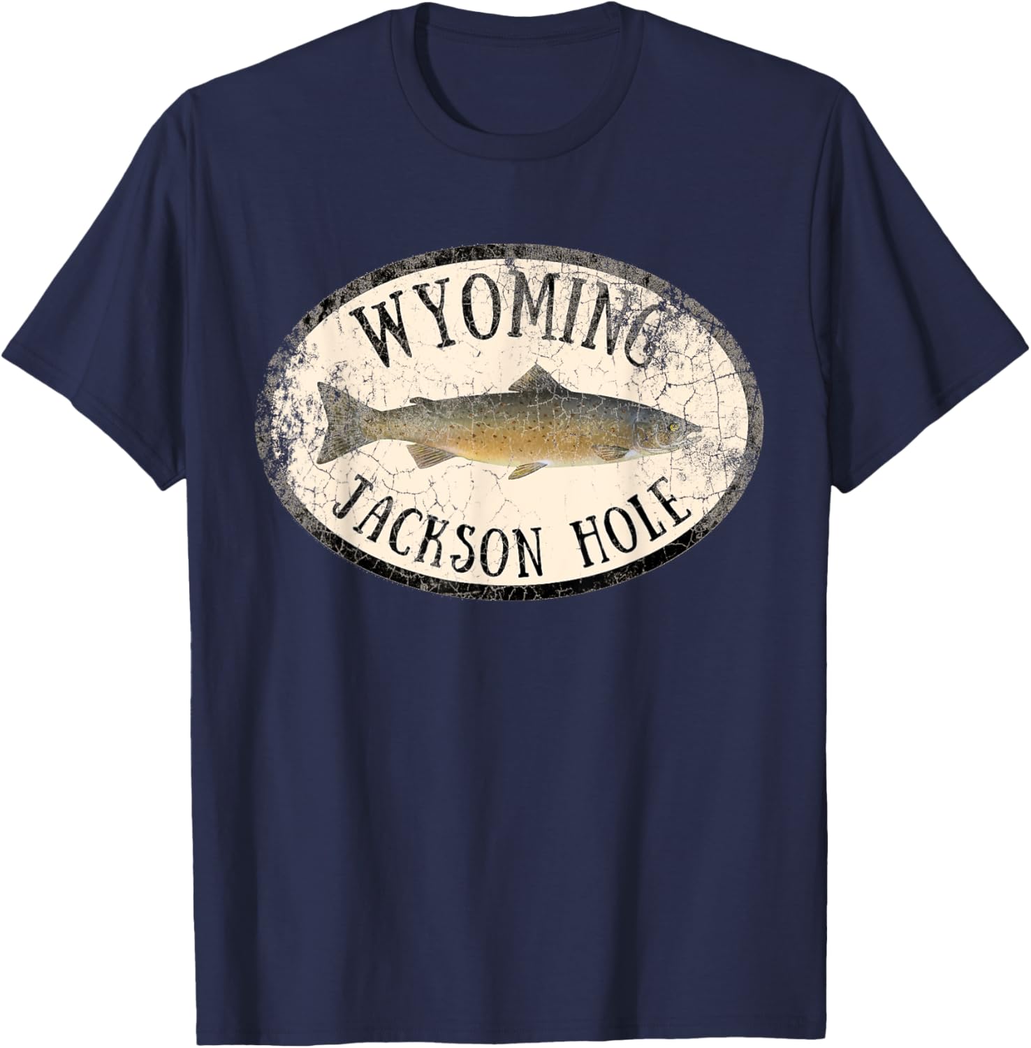 Wyoming Jackson Hole Trout Fish Fly Fishing Vintage T-Shirt - T-Shirt | Navy