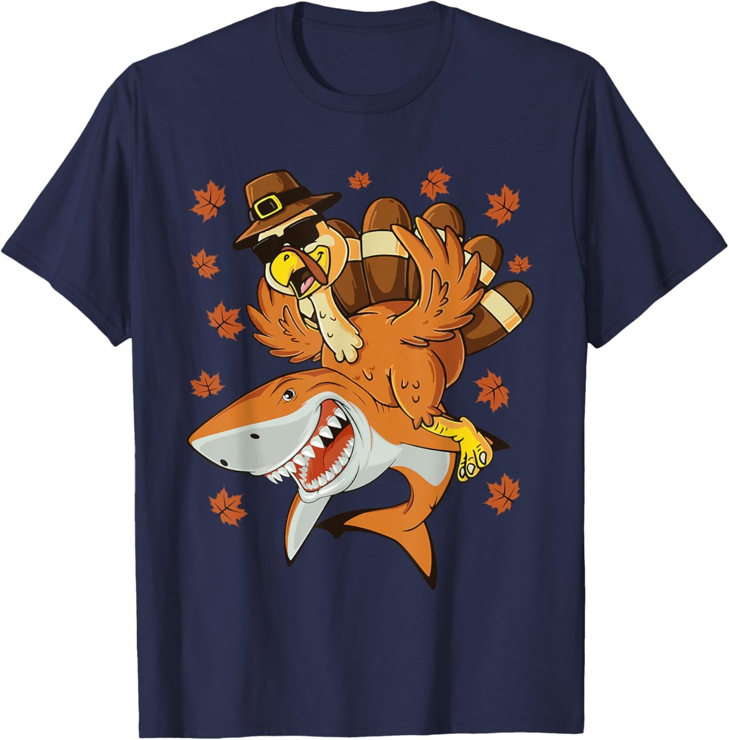 Thanksgiving Turkey Riding Shark Funny Toddler Boys Kids T-Shirt - T-Shirt | Navy