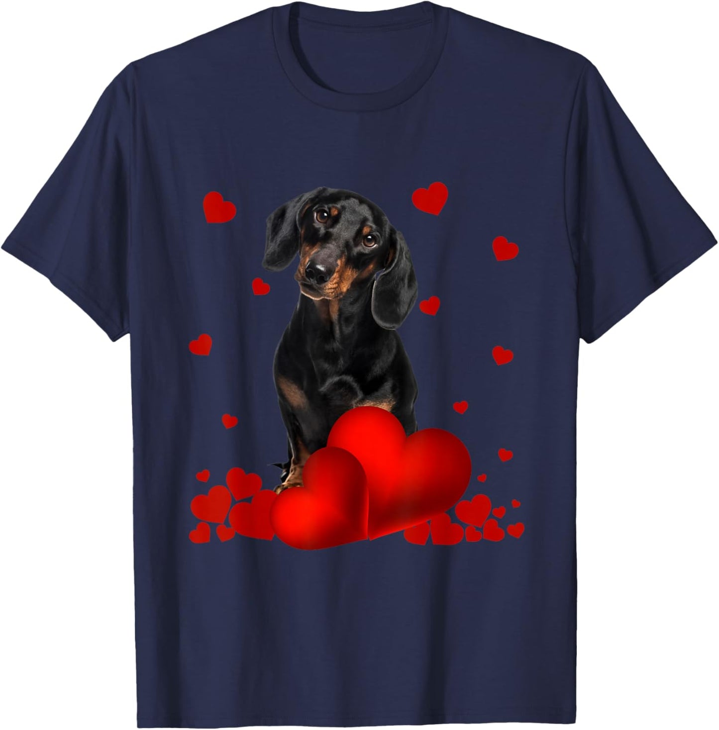 Valentines Day Love Hearts Dachshund Dog Puppy Lover Women Girls Kids T-Shirt - T-Shirt | Navy