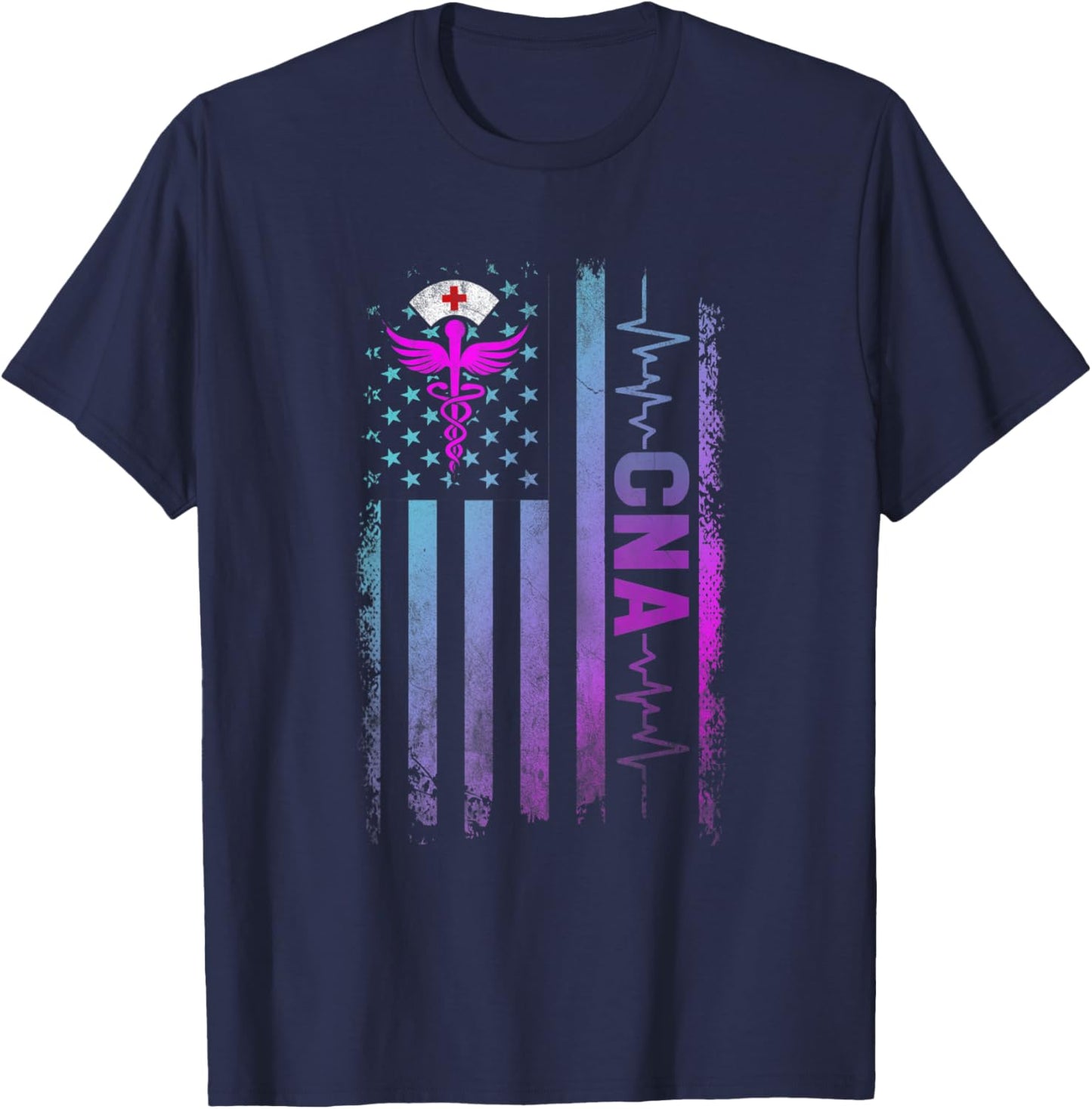 CNA Job Certified Nursing Assistant USA Flag Women Men T-Shirt - T-Shirt | Navy
