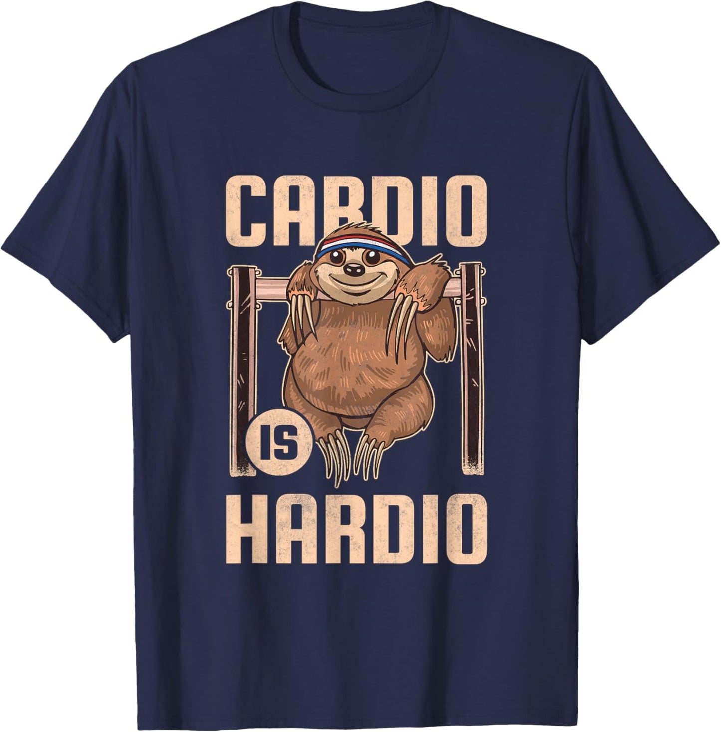 Cardio is Hardio, Sloth Fitness T-Shirt - T-Shirt | Navy