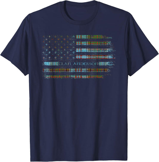 Clan Anderson Scottish tartan US flag kilt Scotland T-Shirt - T-Shirt | Navy