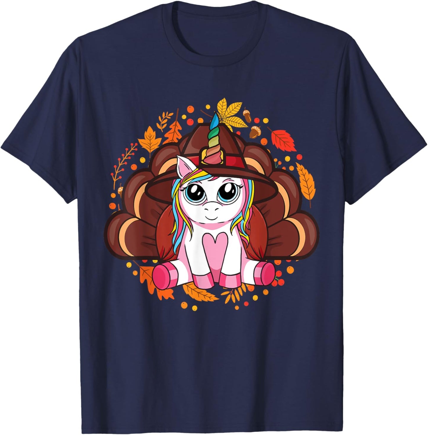 Cute Thanksgiving Girls Kids Toddler Turkey Unicorn T-Shirt - T-Shirt | Navy