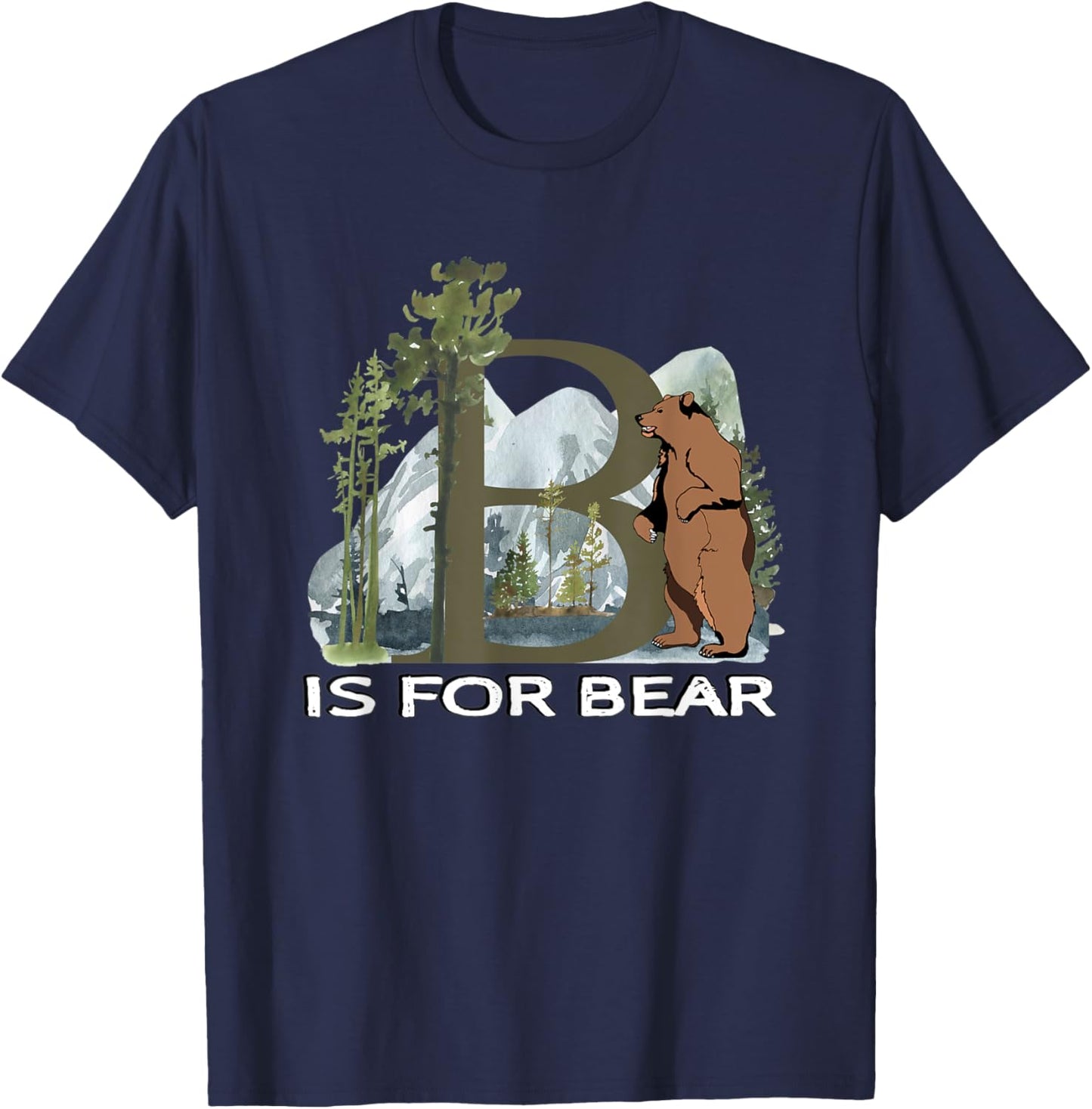 Brown Bear Animal Watercolor Nature Lover Alphabet Letter B T-Shirt - T-Shirt | Navy