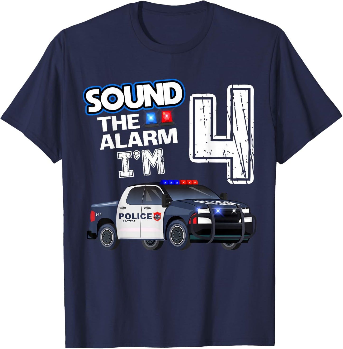4th B-Day Police Car Policeman Officer Birthday 4 Year Old T-Shirt - T-Shirt | Navy