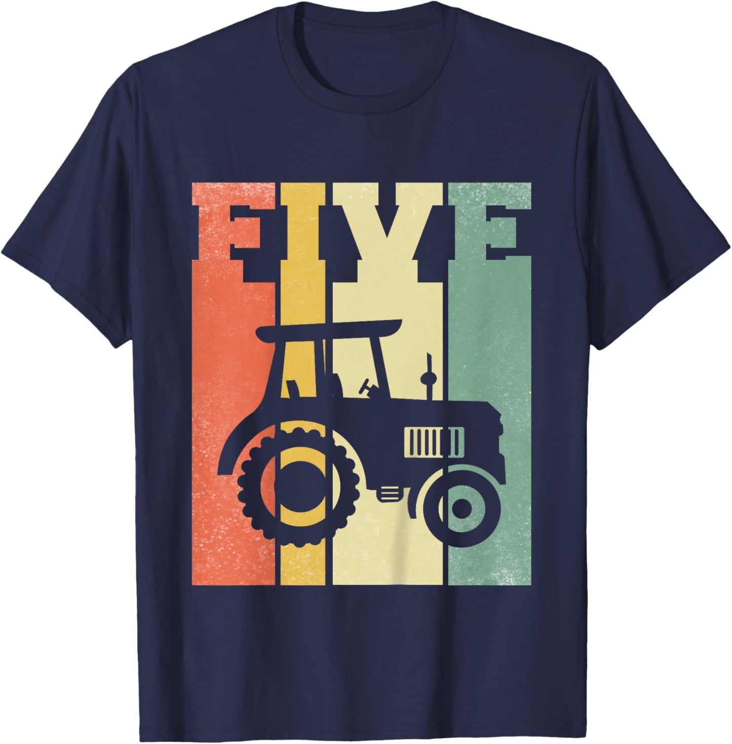 Vintage Farm Tractor Five Year 5th Birthday Farmer Barnyard T-Shirt - T-Shirt | Navy