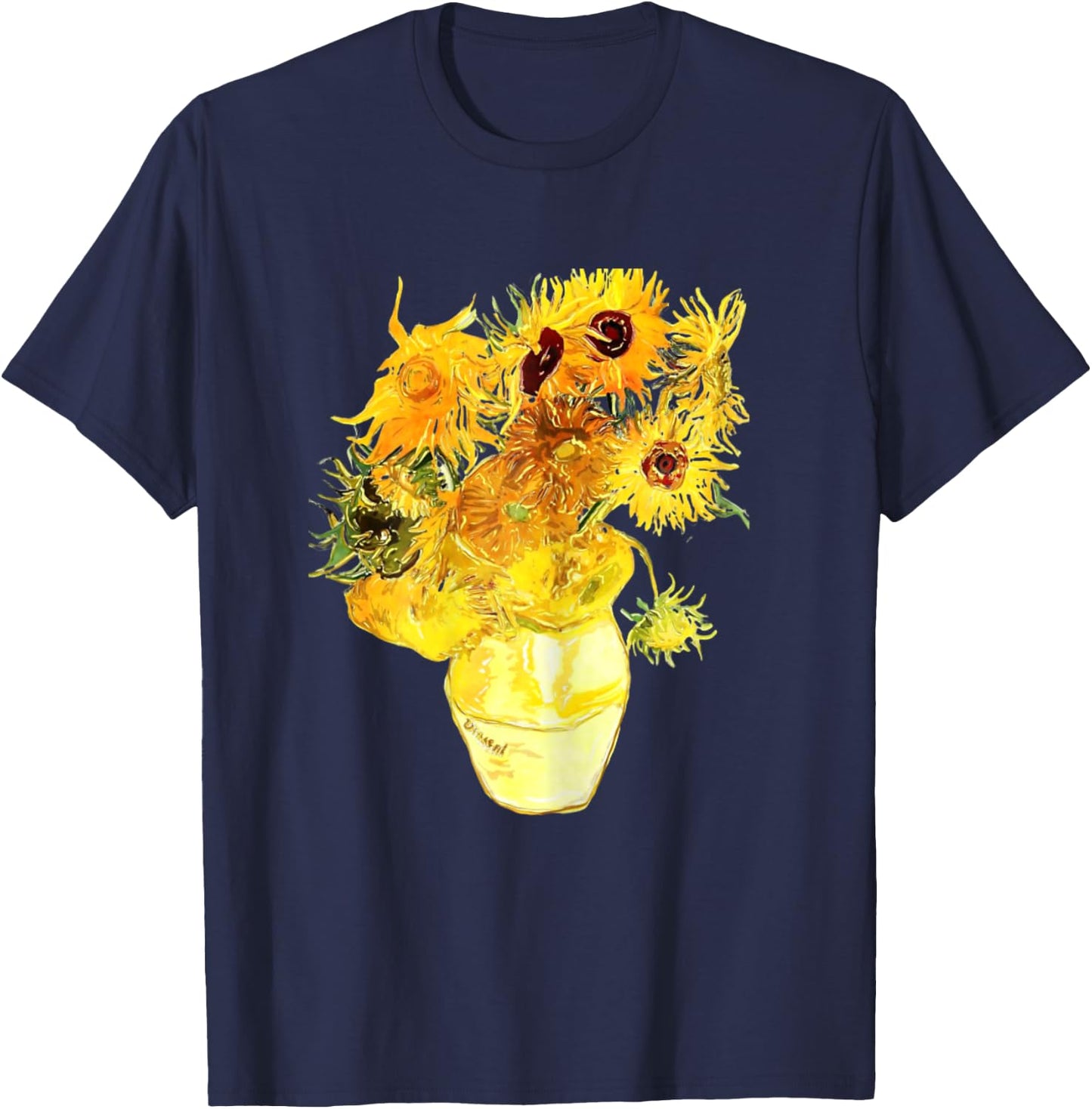 Van Gogh Sunflowers art Vintage Floral Painting T-Shirt - T-Shirt | Navy