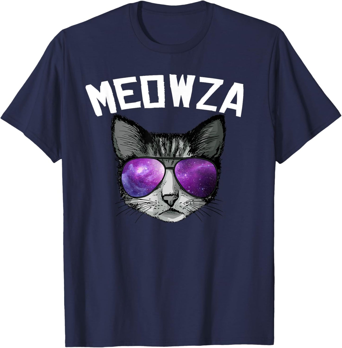 Meowza cool Space cat with sunglasses Men Women Kids T-Shirt - T-Shirt | Navy