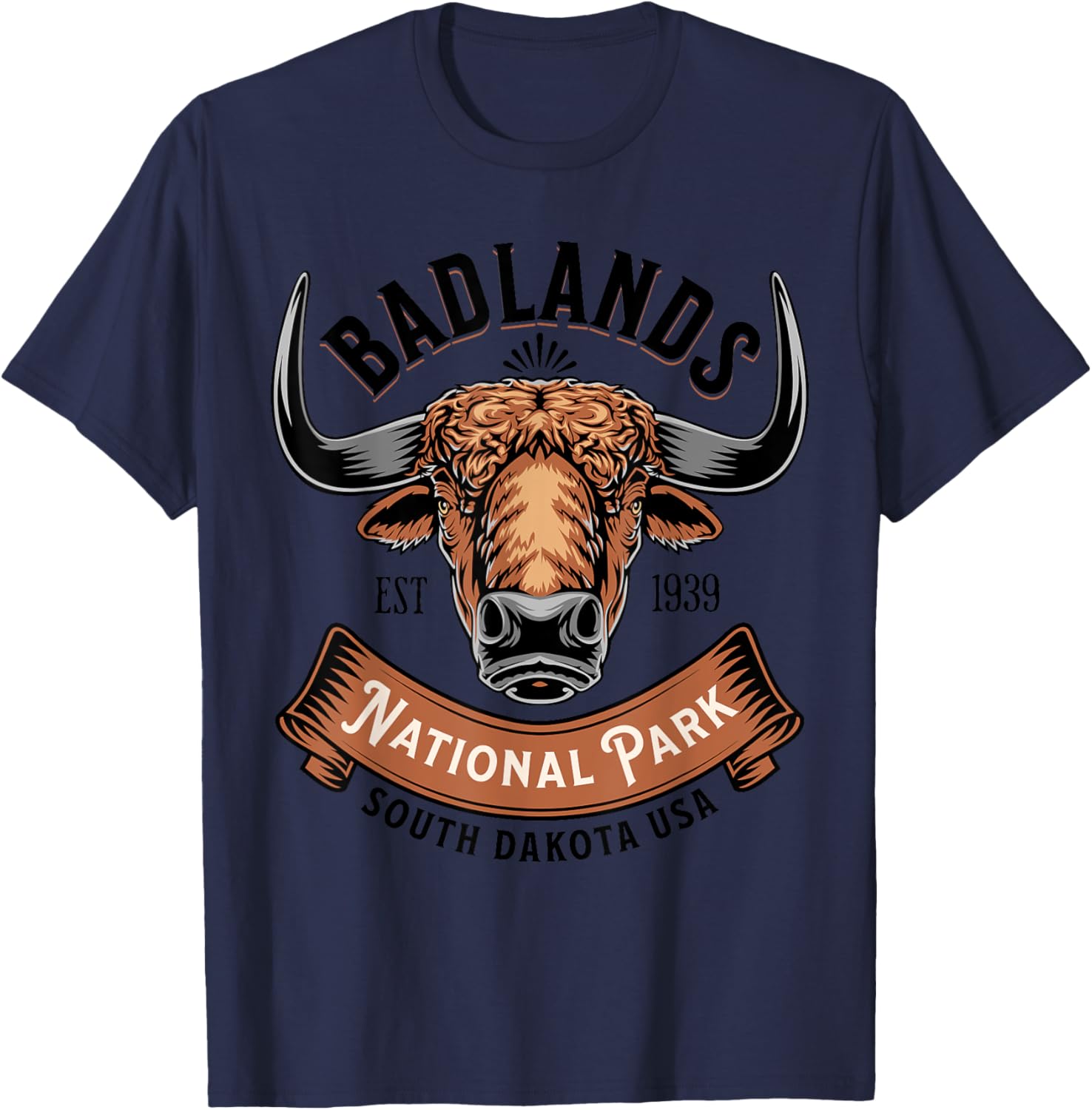 Badlands National Park South Dakota Buffalo Hike Outdoors T-Shirt - T-Shirt | Navy