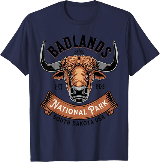 Badlands National Park South Dakota Buffalo Hike Outdoors T-Shirt - T-Shirt | Navy