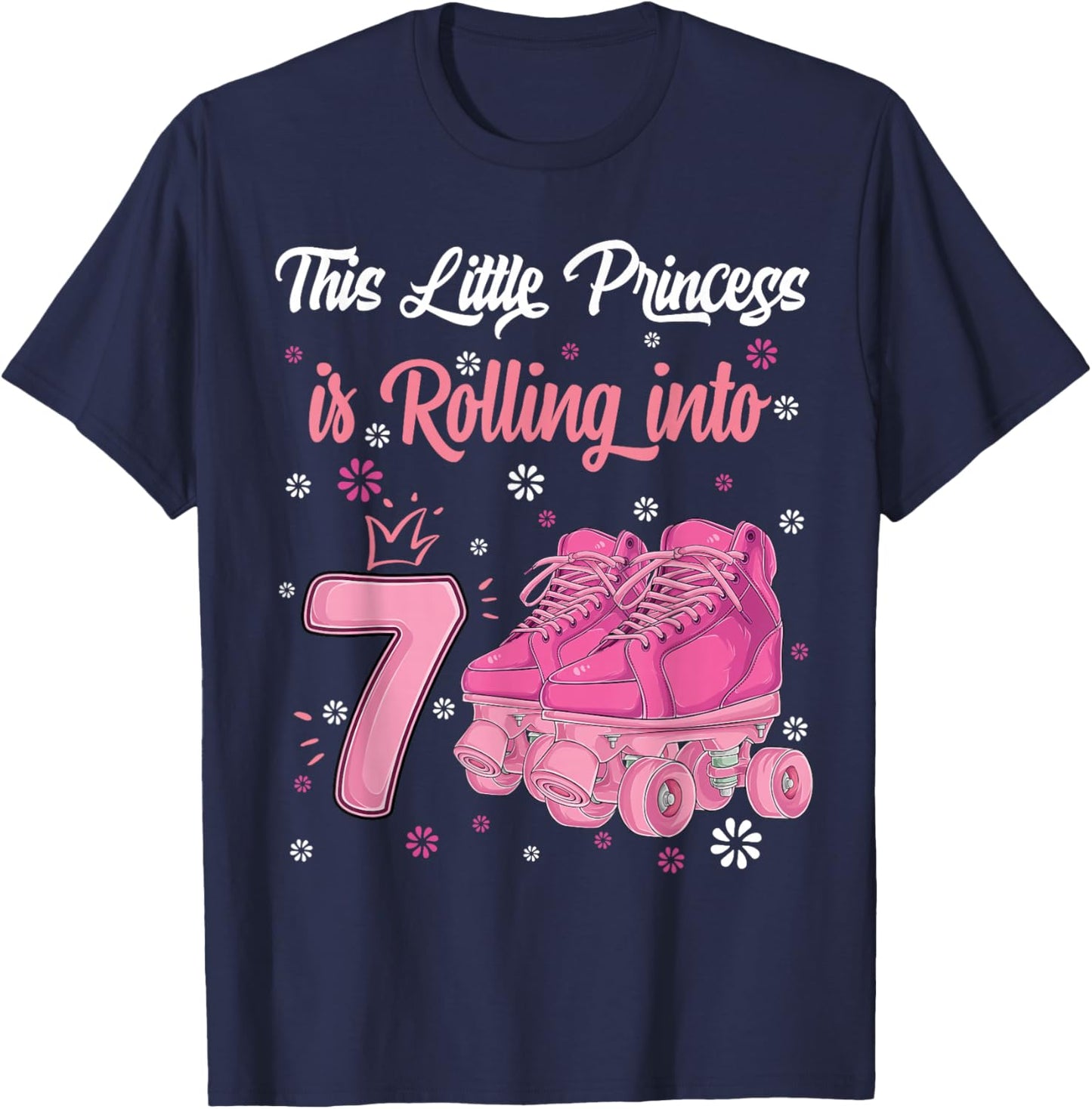 Princess Roller Girl 7 year old Rolling skate 7th birthday T-Shirt - T-Shirt | Navy