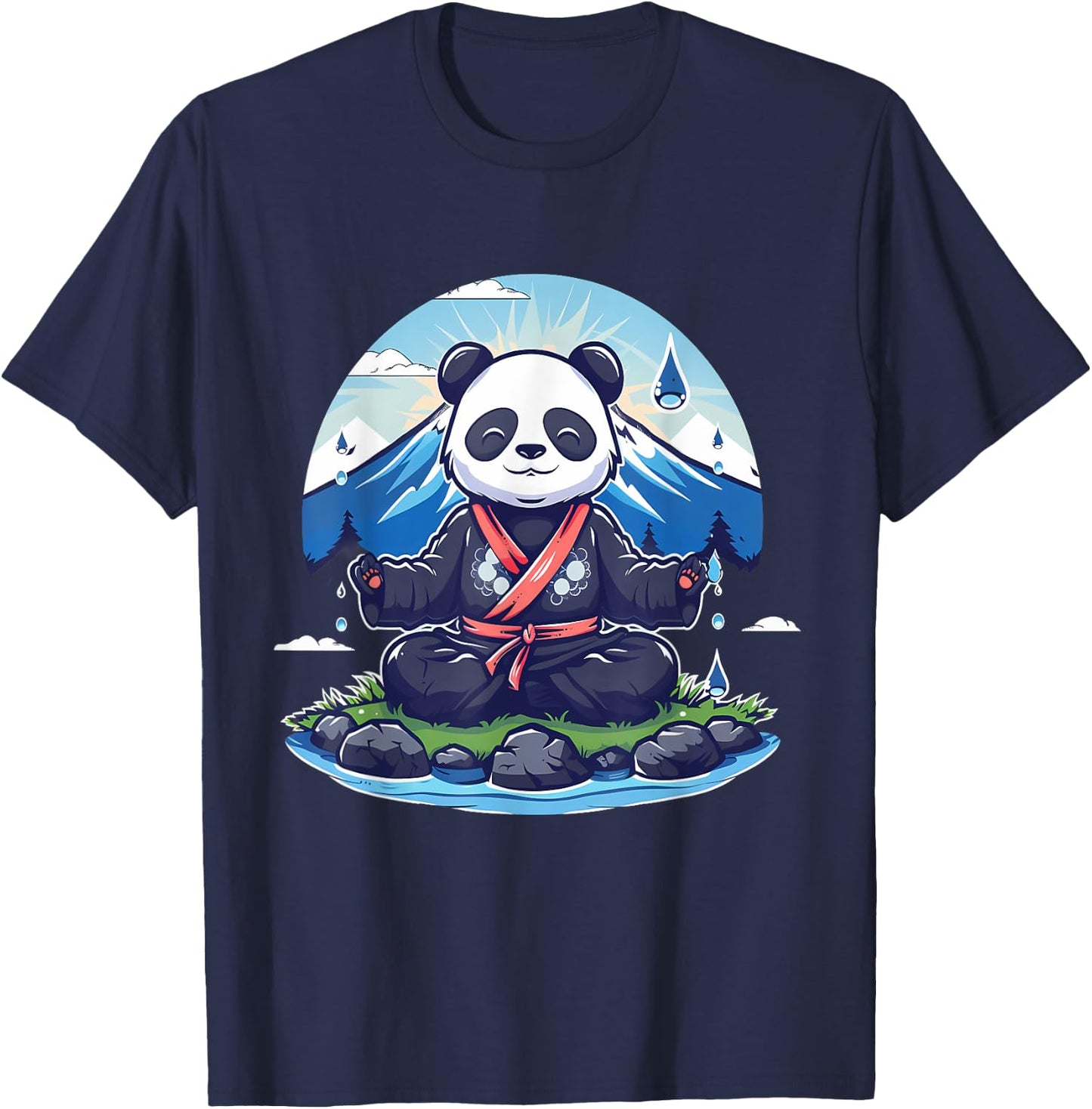 Meditation Panda Bear Drawing Spiritual Yoga Zen Buddha T-Shirt - T-Shirt | Navy