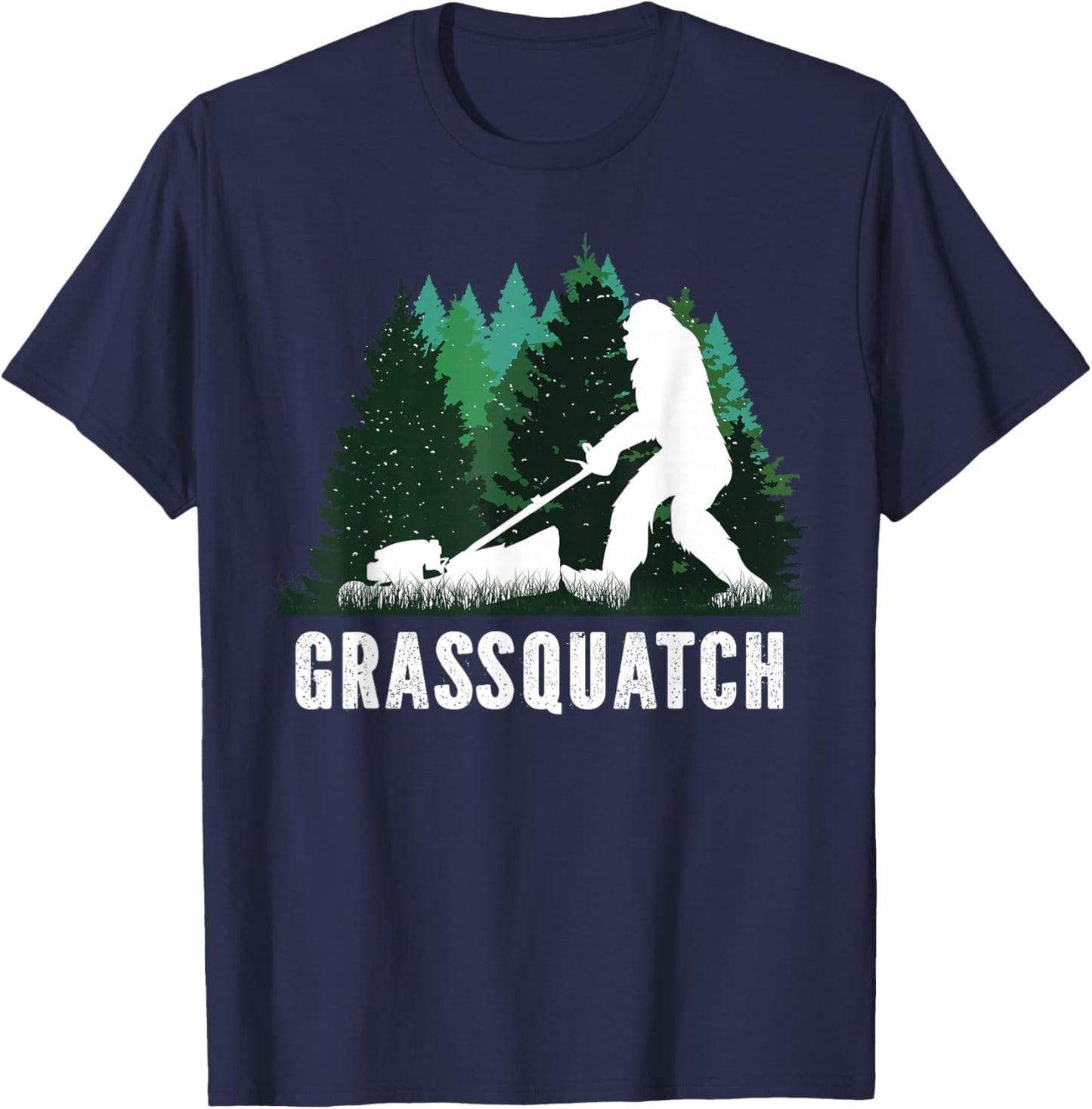 Lawn Mower Mowing Dad Landscaper Bigfoot Yeti Sasquatch T-Shirt - T-Shirt | Navy