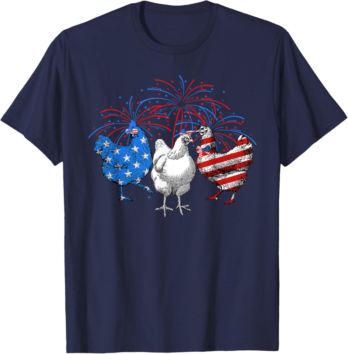 USA Flag Chicken Fireworks Patriotic 4th of July Women Kids Men T-Shirt - T-Shirt | Navy