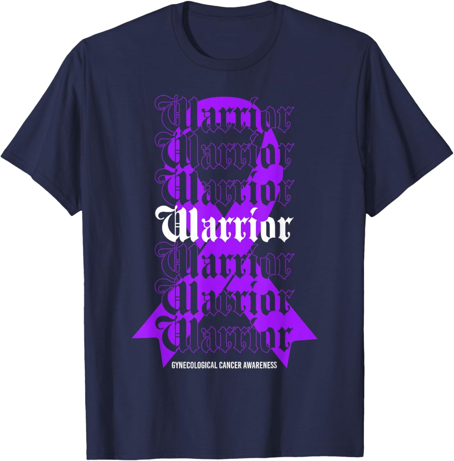 Gynecological Cancer Awareness Warrior Purple Ribbon T-Shirt - T-Shirt | Navy