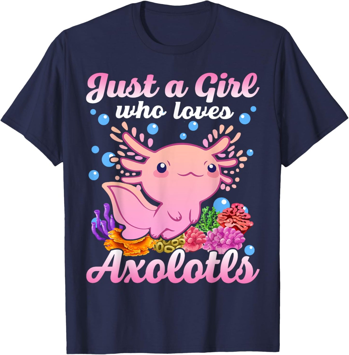 Just A Girl Who Loves Axolotls Kids Youth Pink Salamander T-Shirt - T-Shirt | Navy