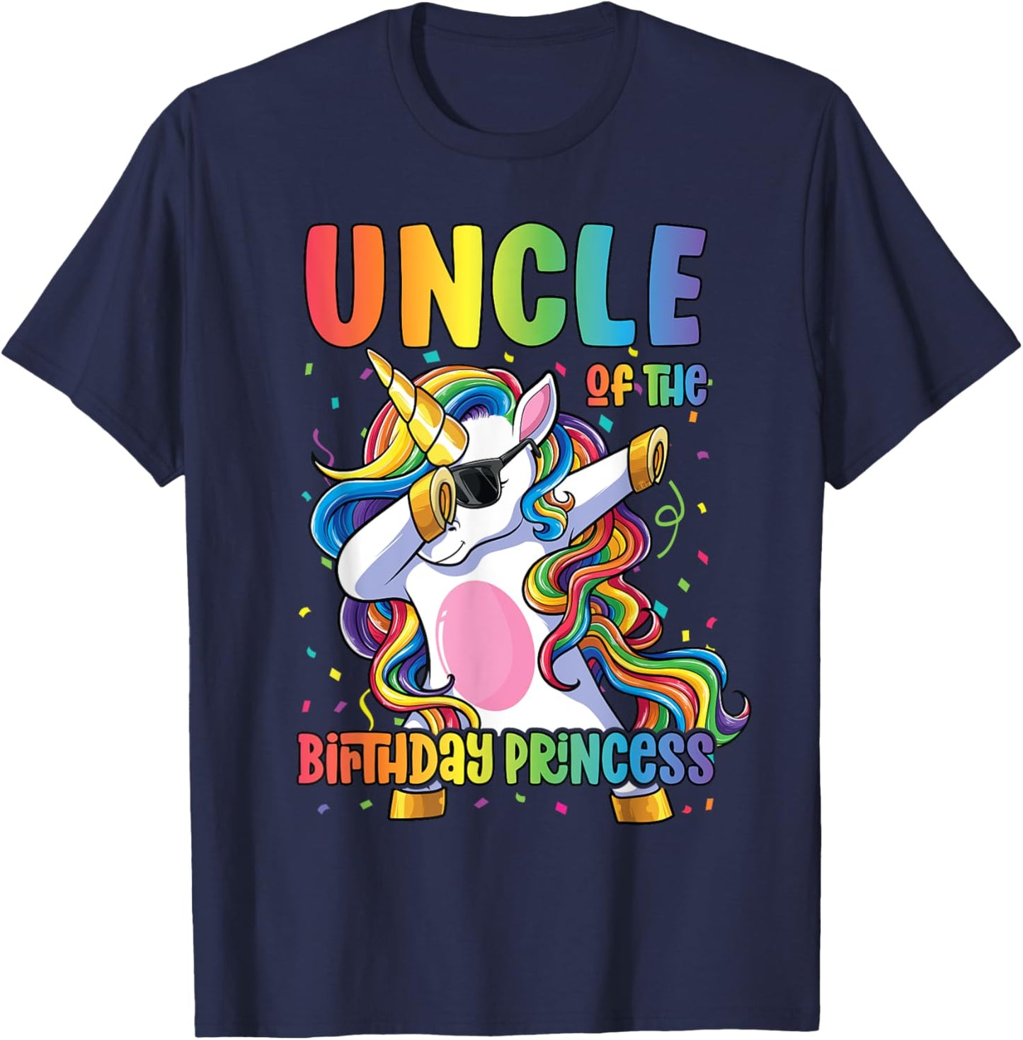 Uncle of the Birthday Princess Dabbing Unicorn Girl T-Shirt - T-Shirt | Navy